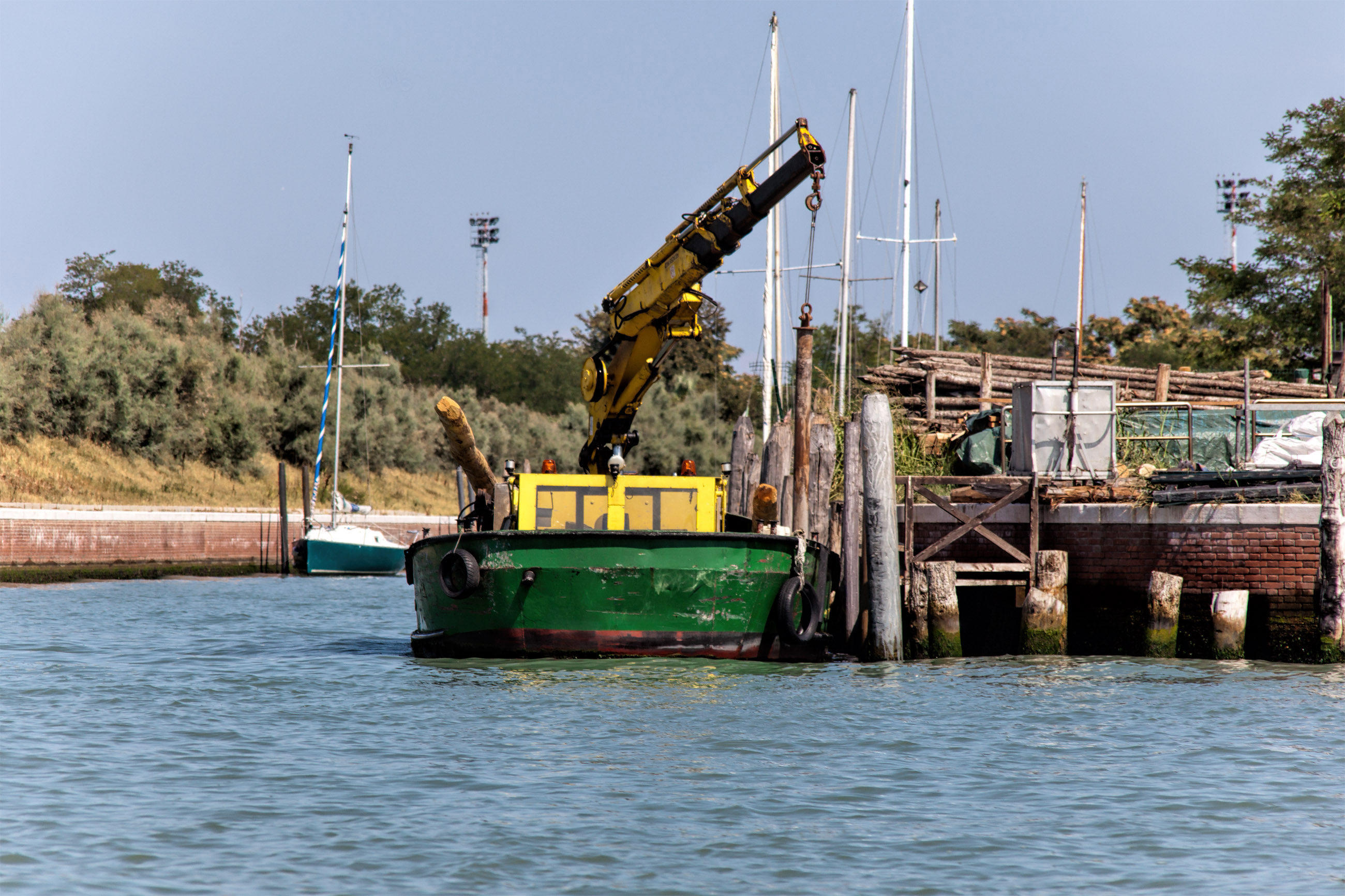 Maintenance barge, Barge, Sea, Vessel, Venice, HQ Photo