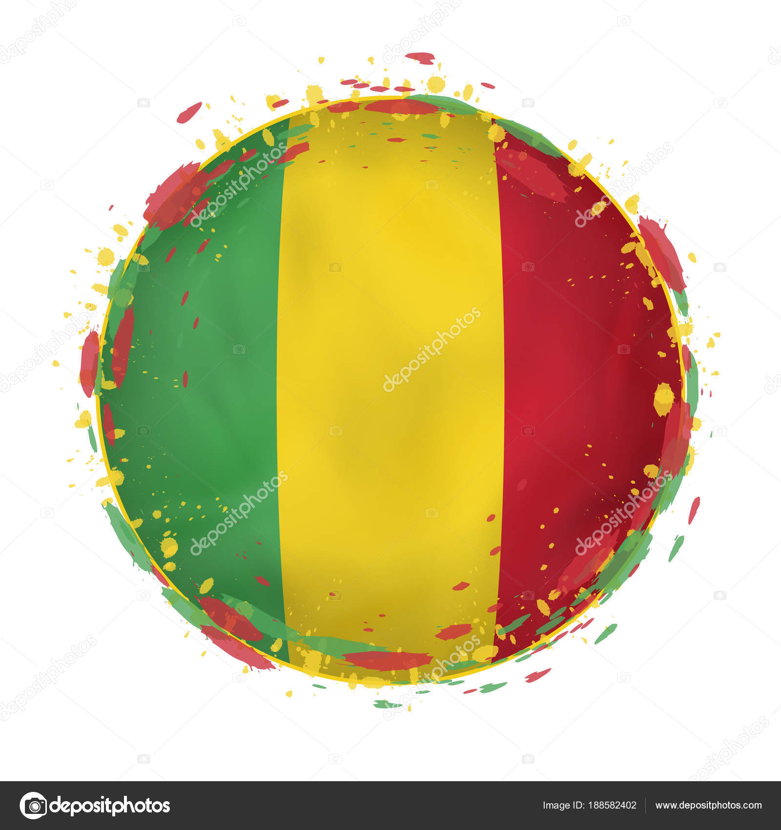 Round grunge flag of Mali with splashes in flag color. — Stock ...