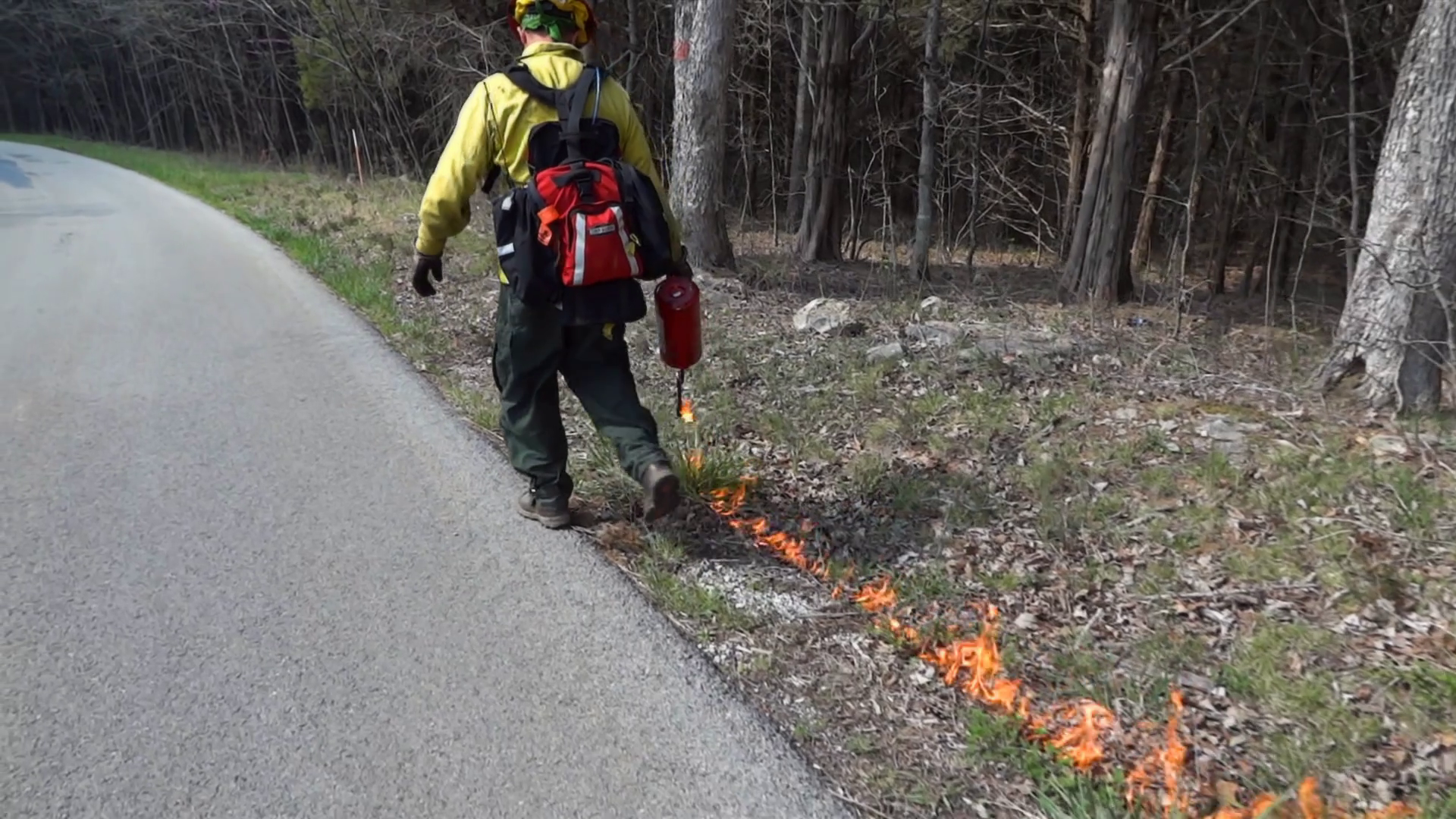 Man Light Fire Beside a Road with a Drip Torch Stock Video Footage ...