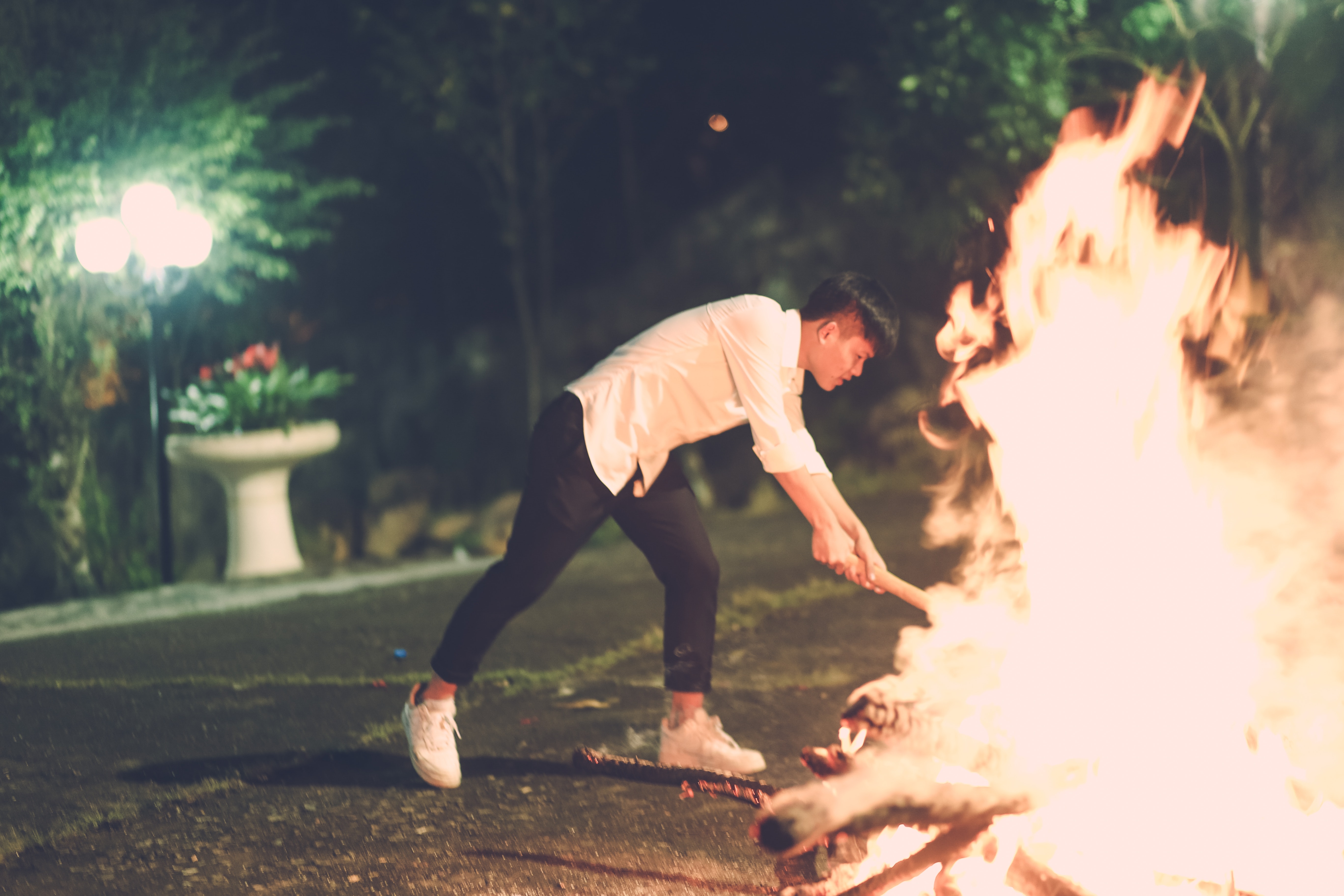 Man Beside Fire, Burning, Fire, Flame, Hot, HQ Photo