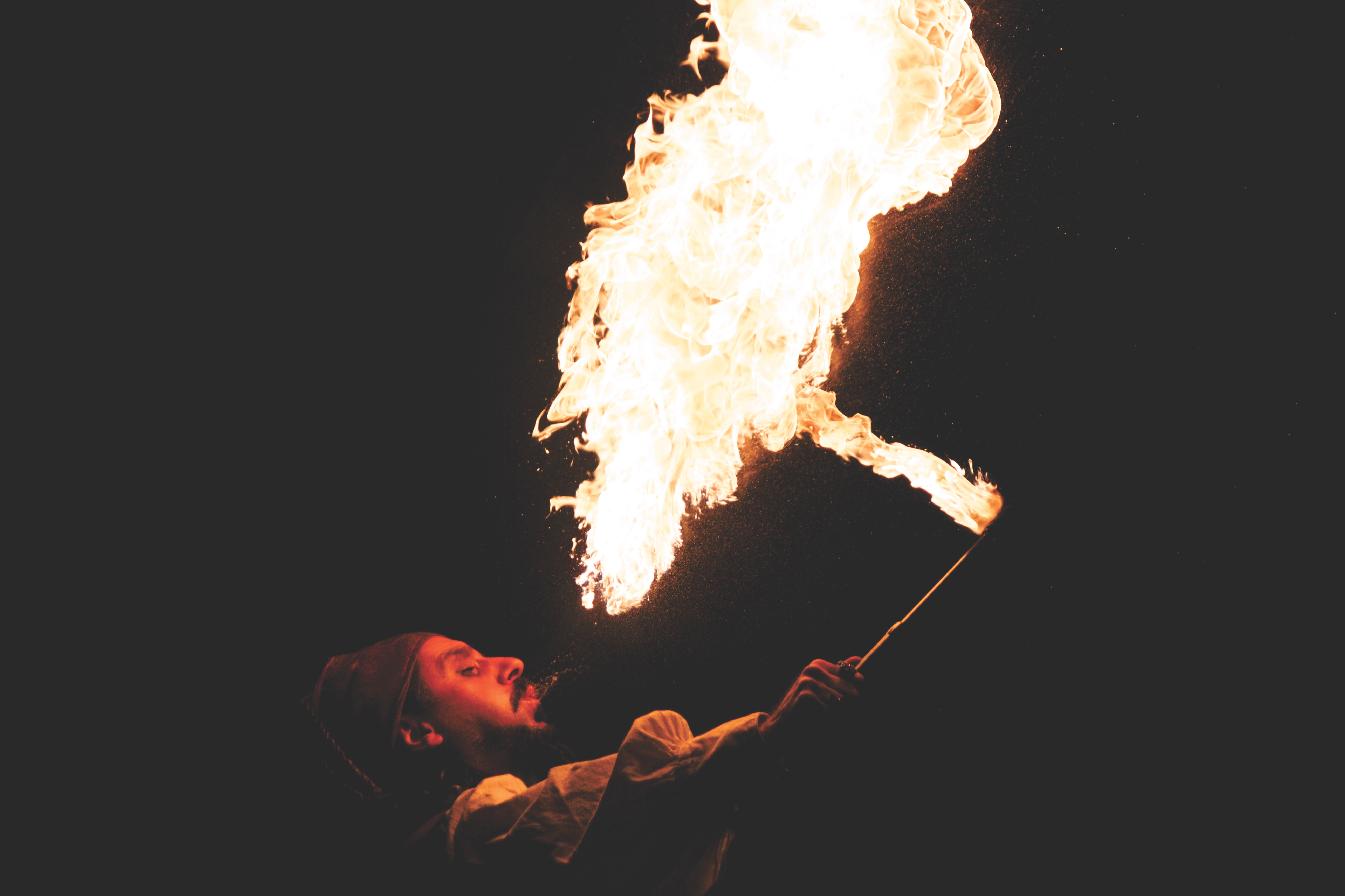Man Blowing Fire during Nighttime, Daredevil, Entertainment, Fire, Person, HQ Photo