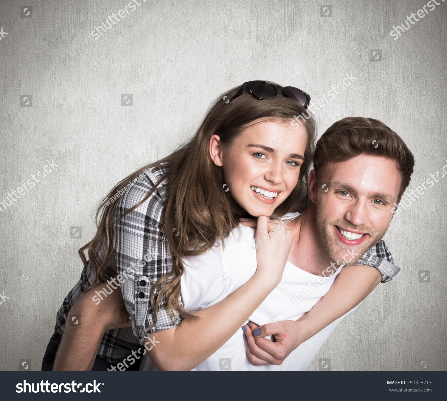 Portrait Smiling Man Carrying Woman Against Stock Photo 250328713 ...