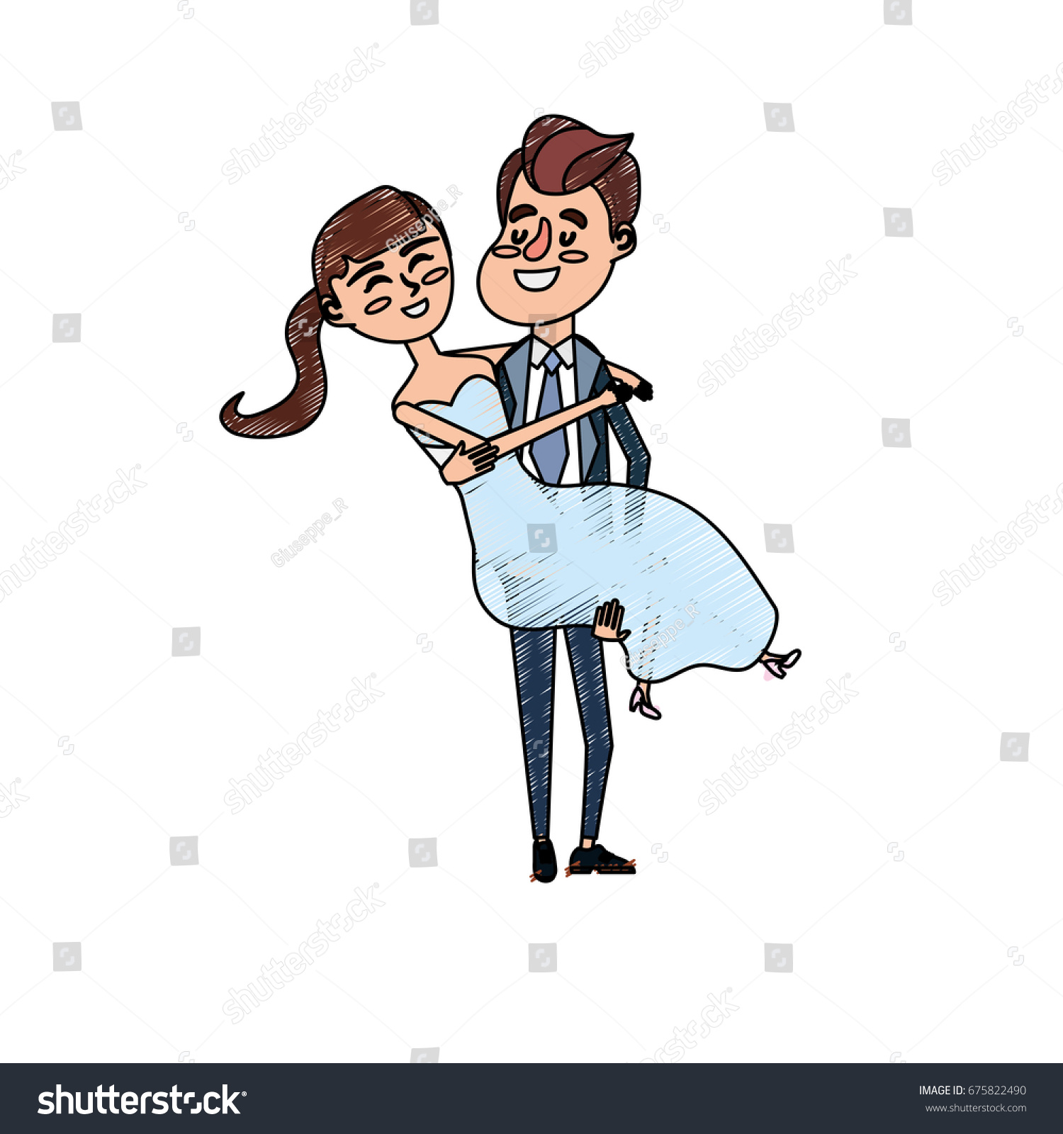 Happy Couple Man Carrying His Woman Stock Vector 675822490 ...