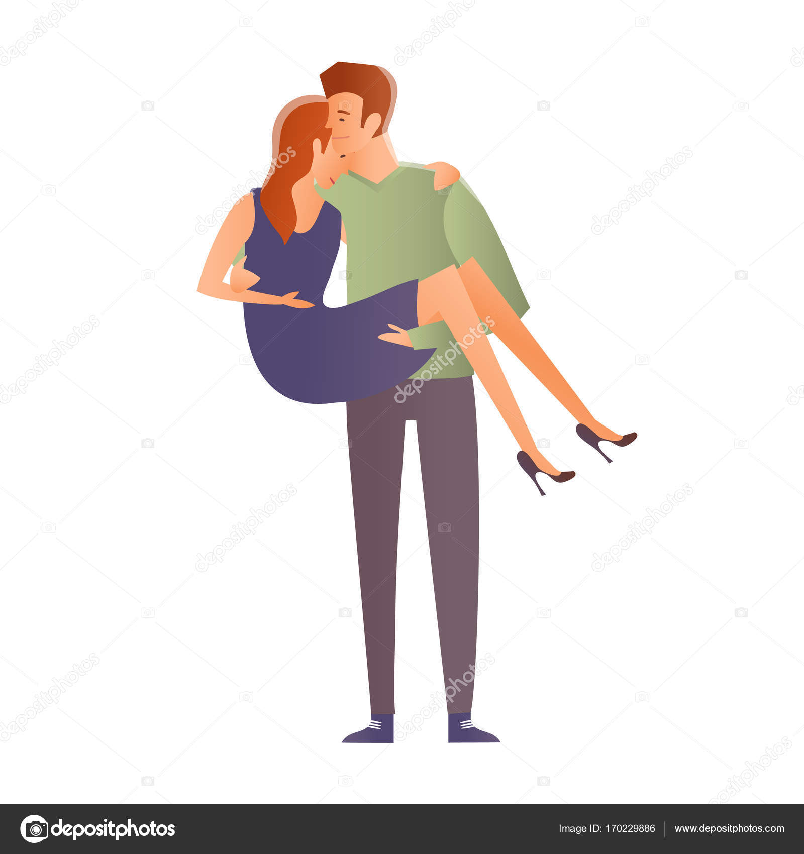 Young couple on a date. Man carrying woman in his arms. Vector ...