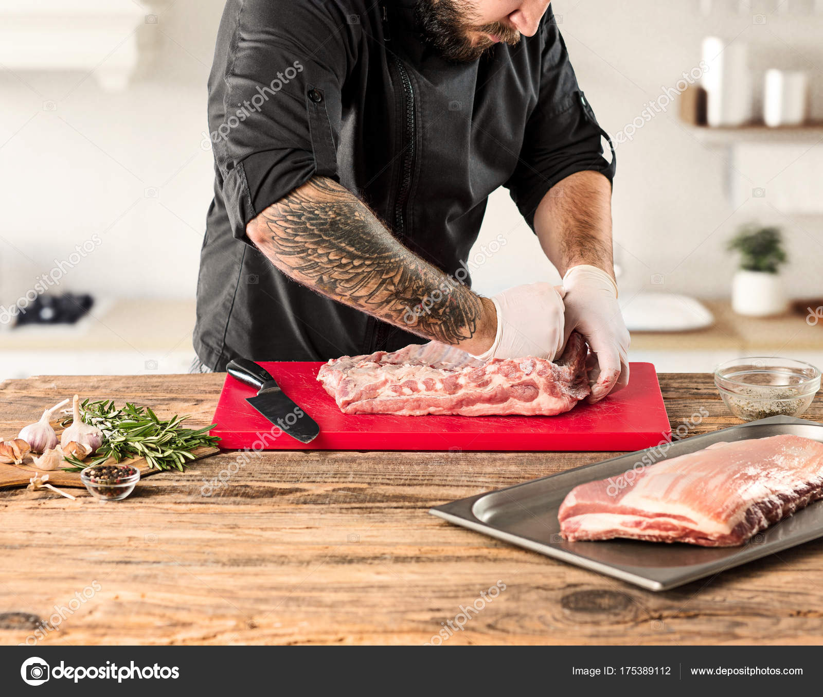 Man cooking meat steak on kitchen — Stock Photo © vova130555@gmail ...