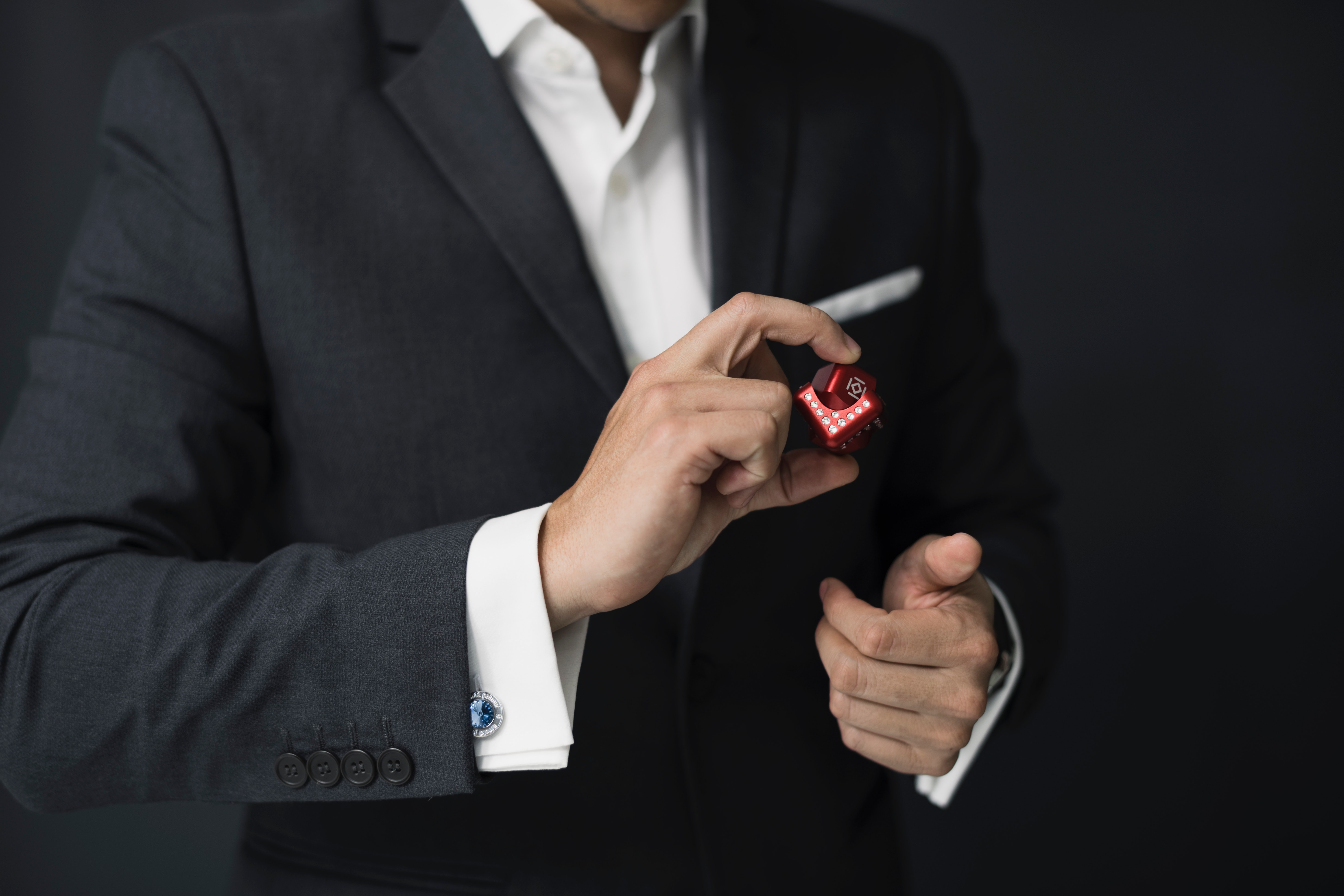 Man Holding Red Cube, Looking, Wear, Technology, Suit, HQ Photo