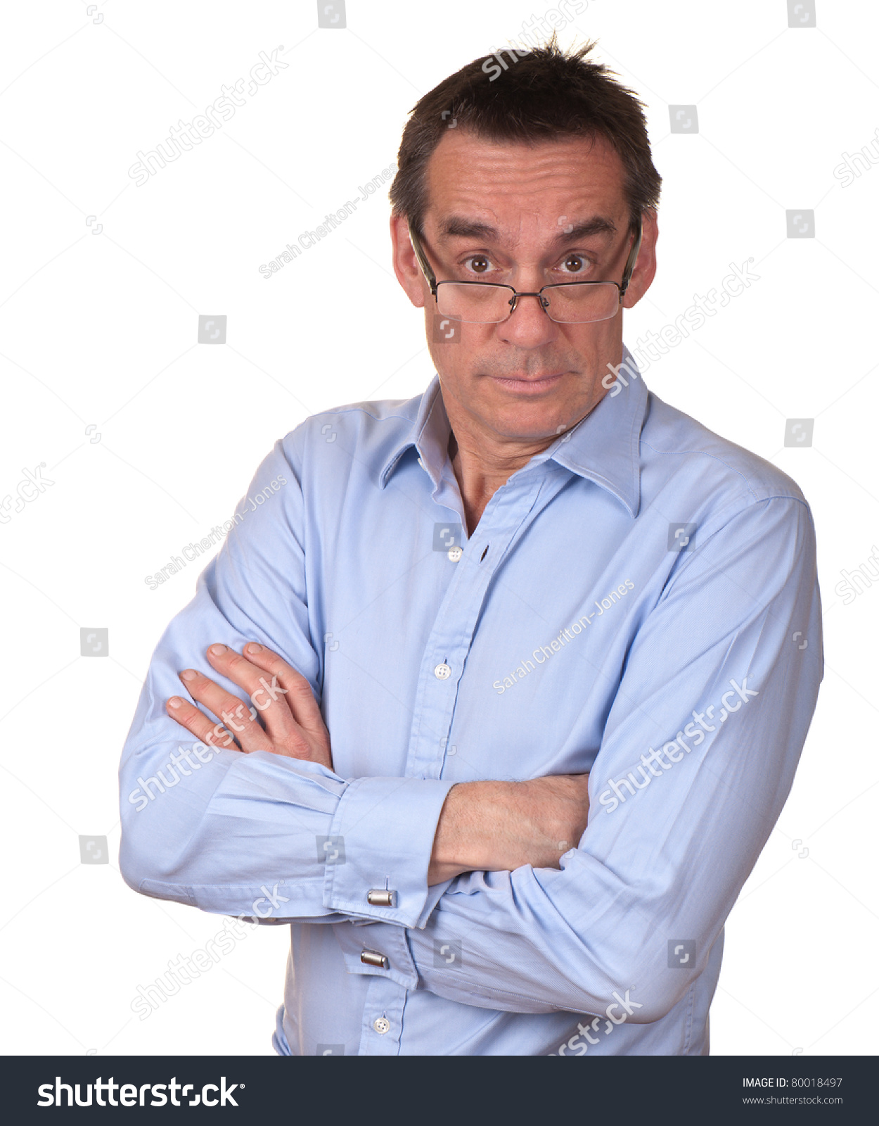 Surprised Middle Age Man Blue Shirt Stock Photo (Safe to Use ...