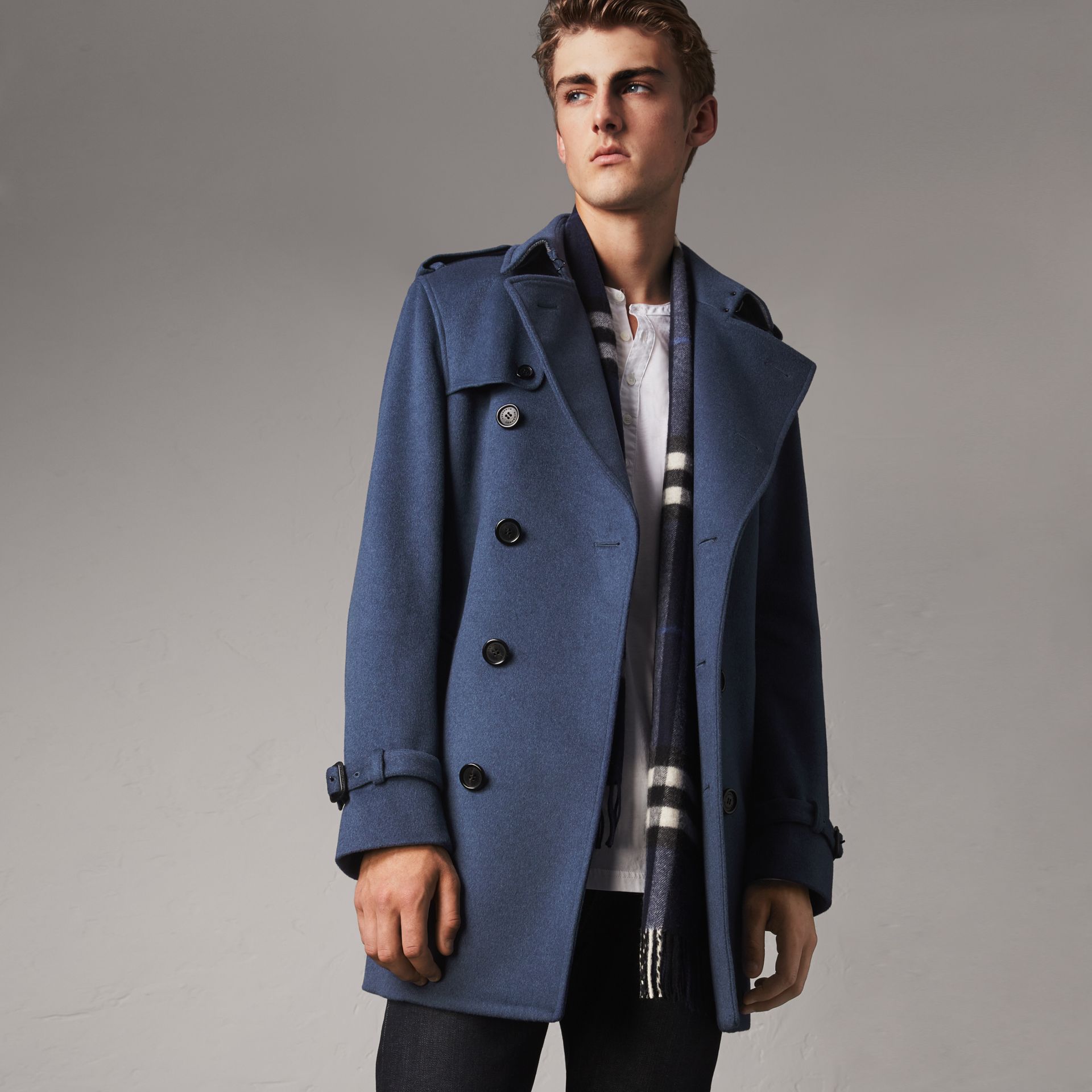 Wool Cashmere Trench Coat in Dark Canvas Blue - Men | Burberry ...
