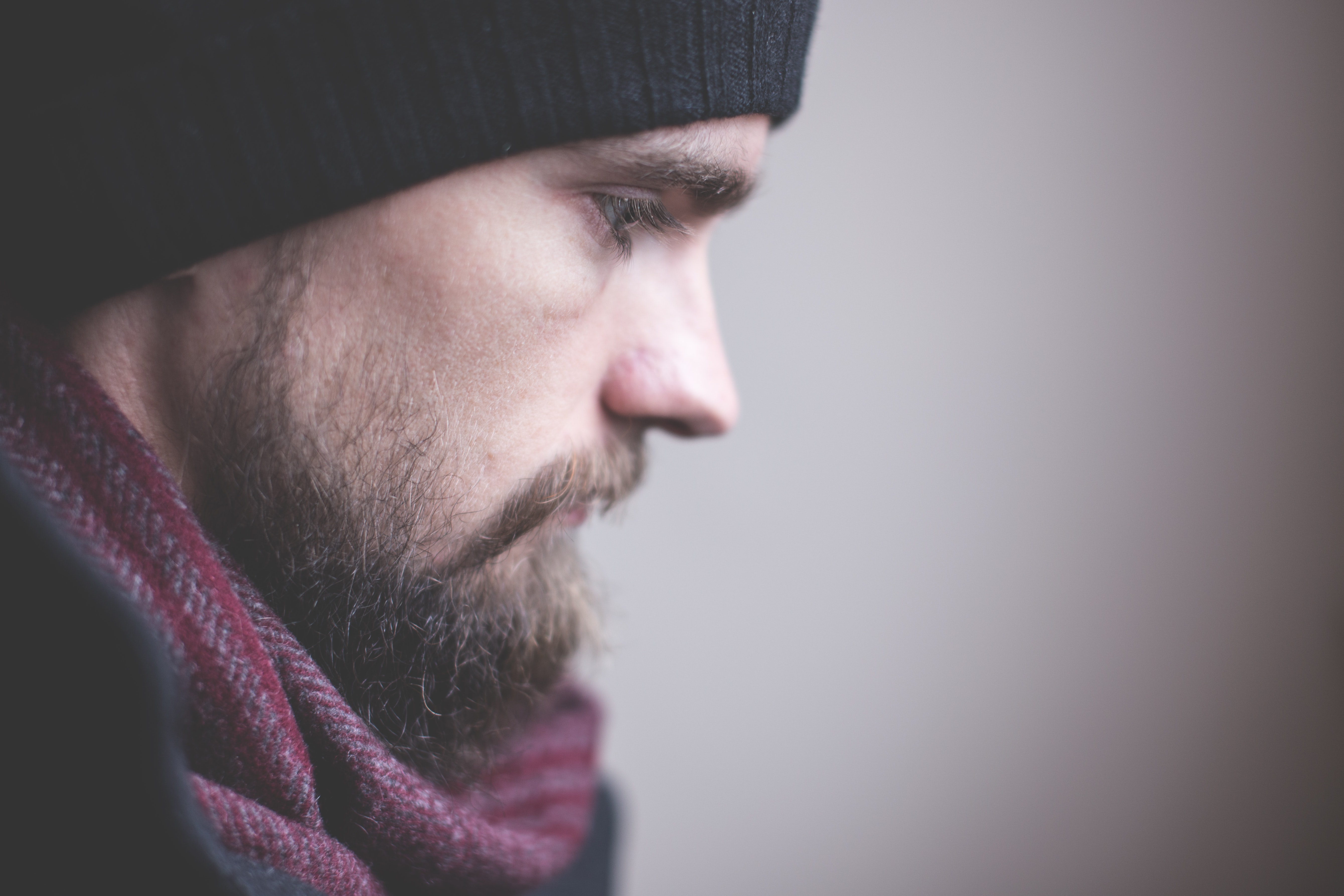 Man in Red Scarf and Black Nit Hat, Adult, Beard, Face, Facial hair, HQ Photo