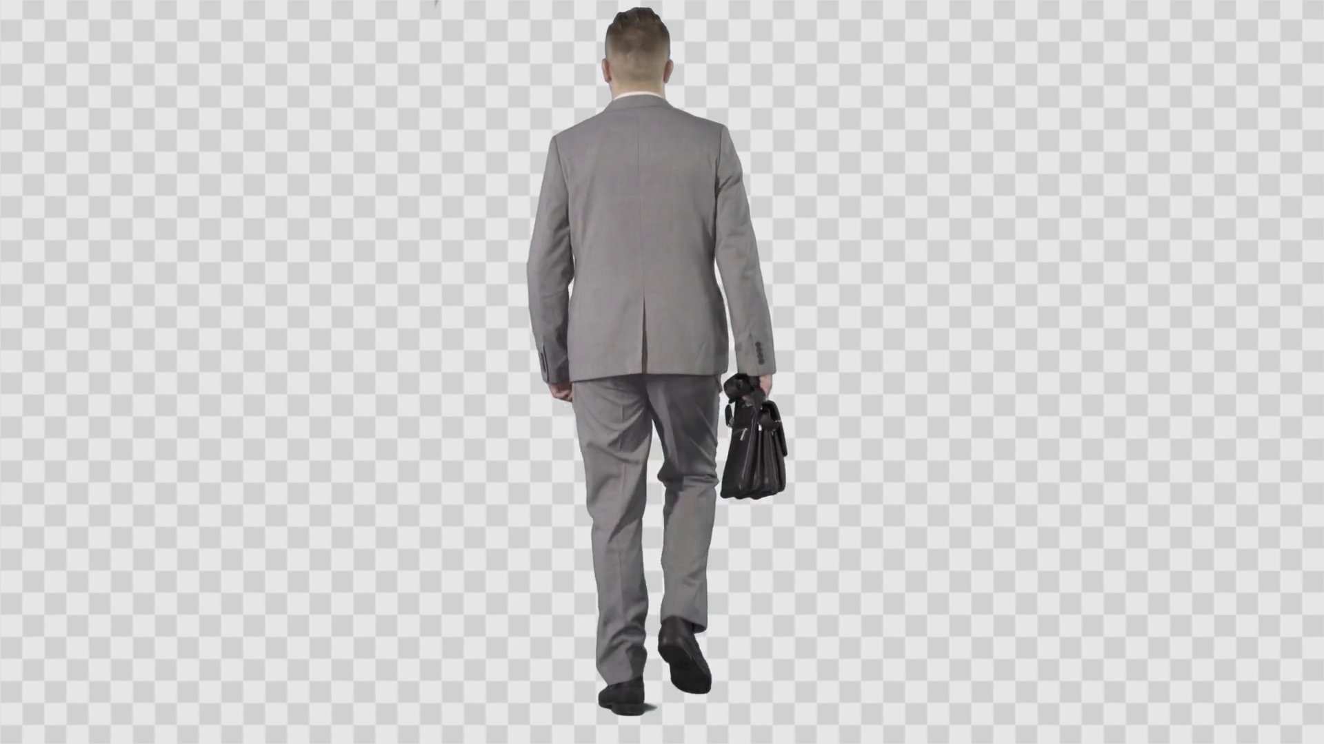Business man in gray suit walking from the camera. Transparent ...