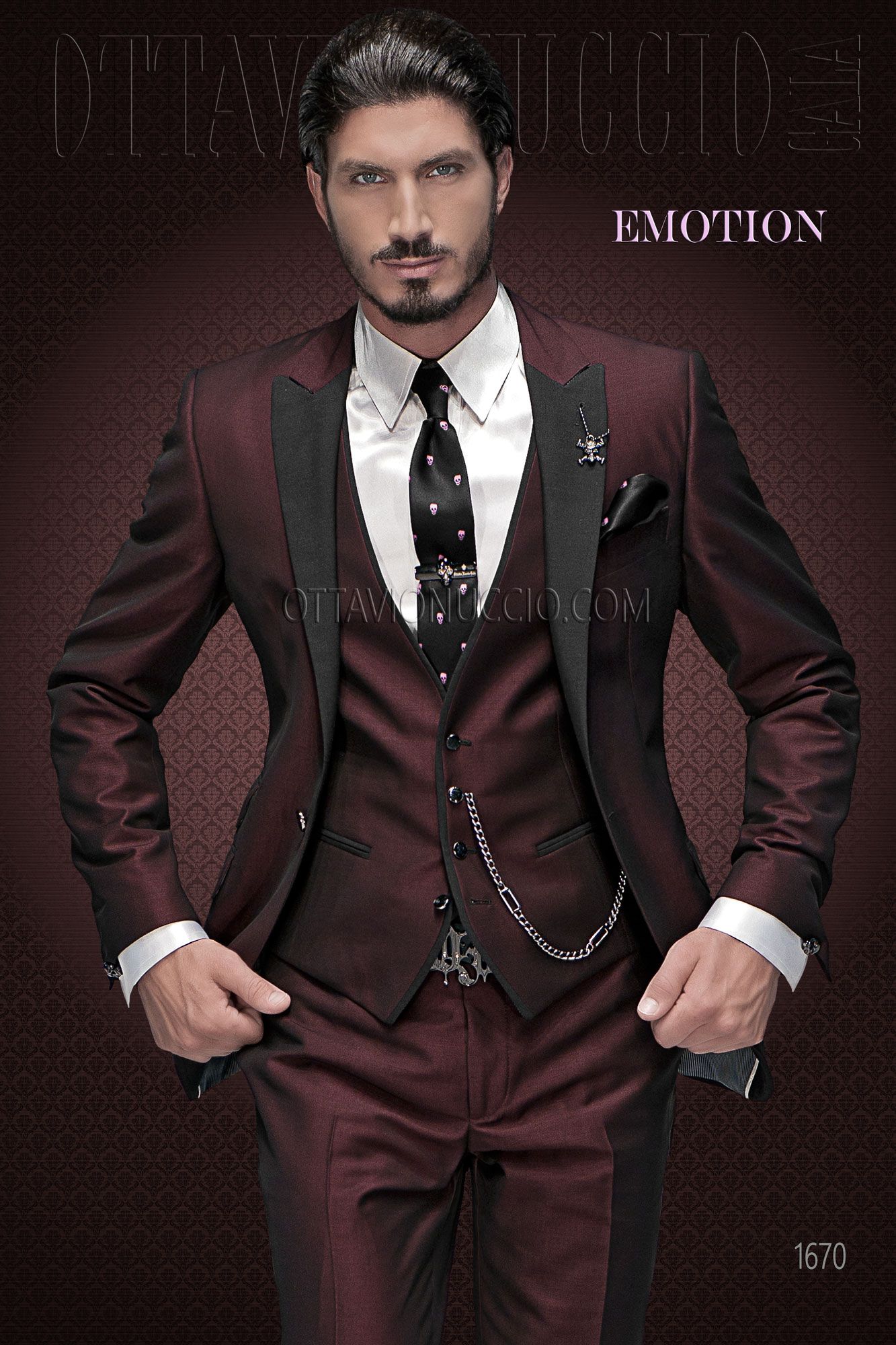 Black and burgundy mohair wool blend groom suit with matched vest ...