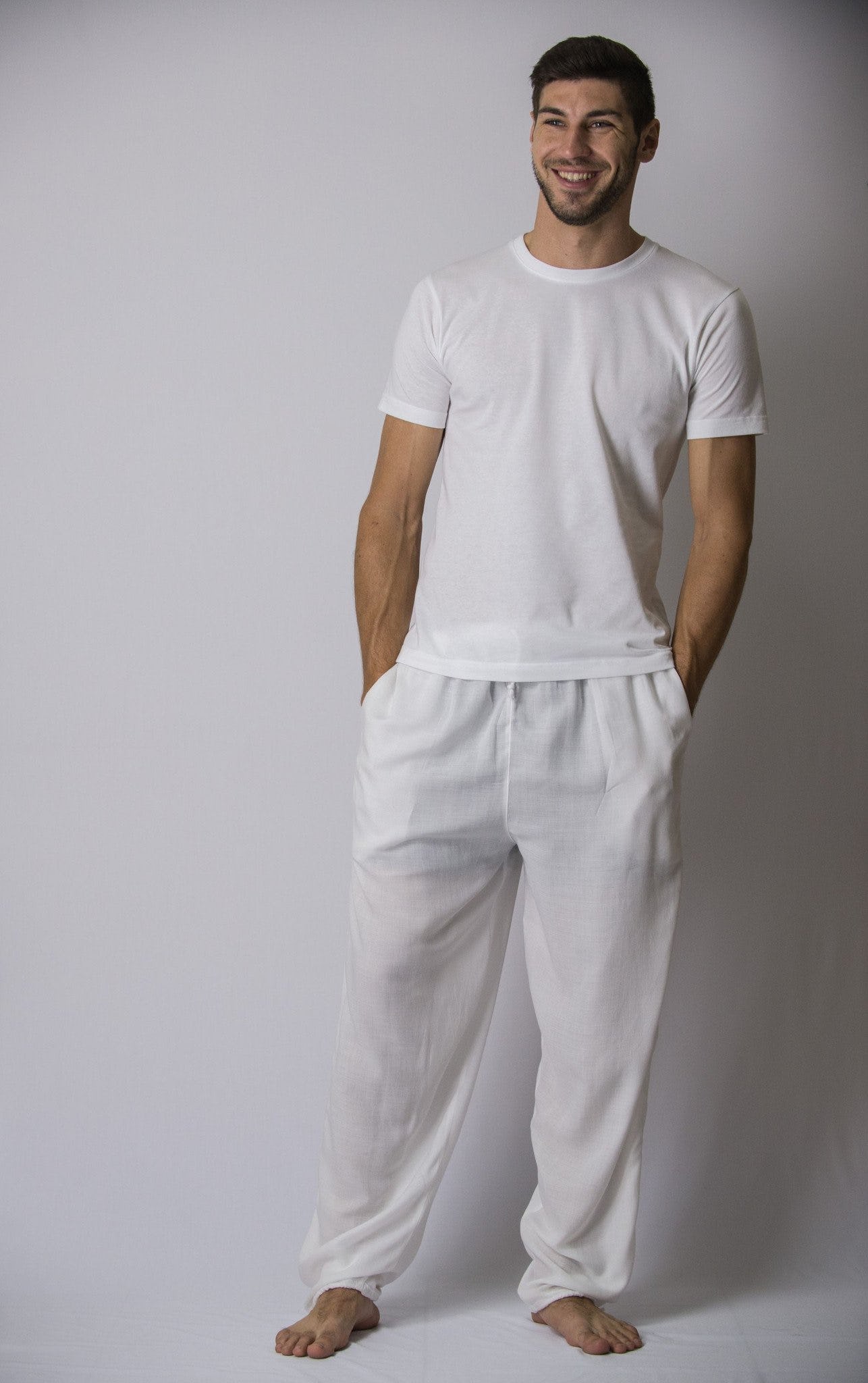 Solid Color Drawstring Men's Yoga Massage Pants in White – Harem Pants