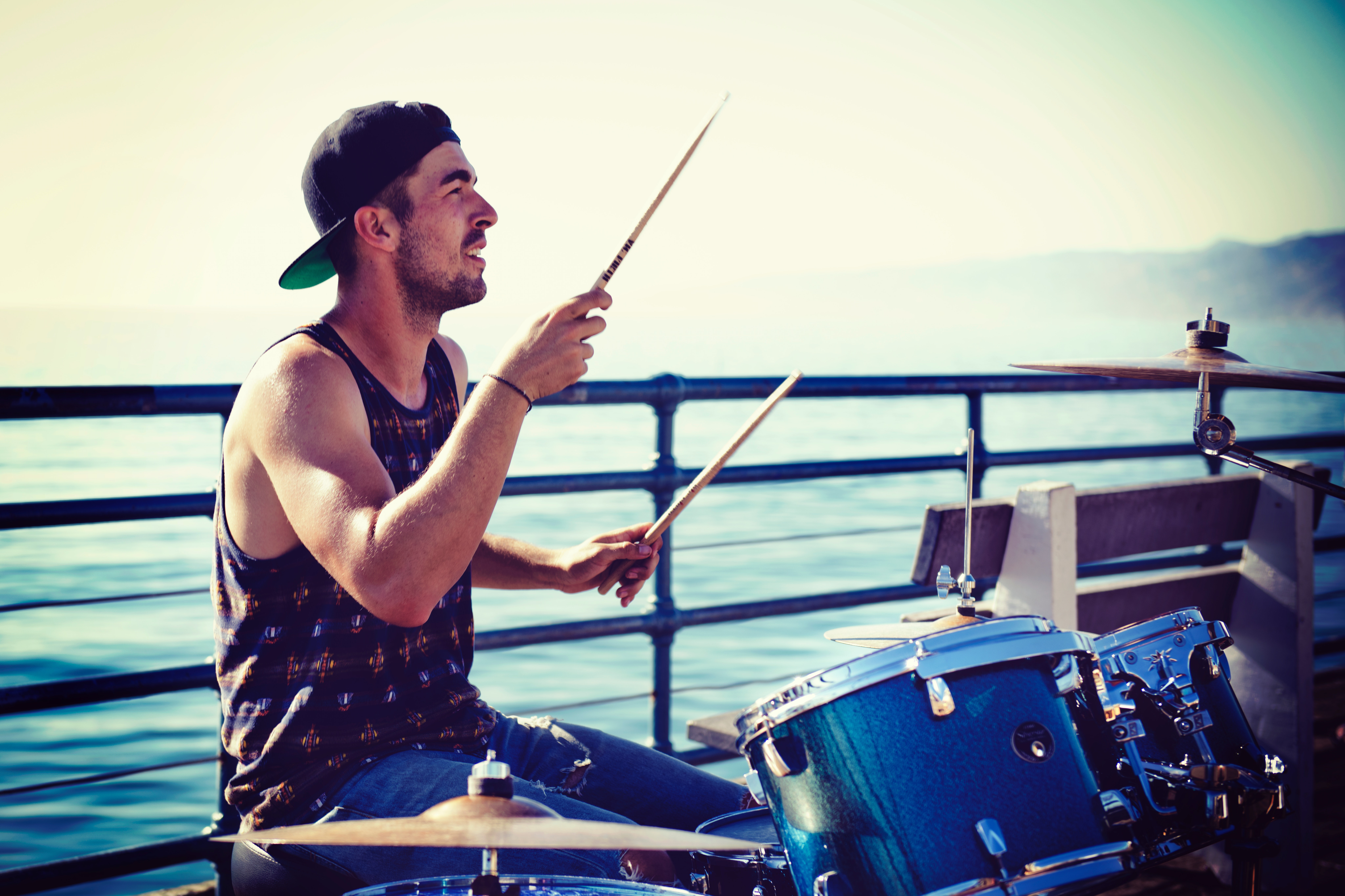 Man Playing Drums, Artist, Ocean, Street musician, Street artist, HQ Photo