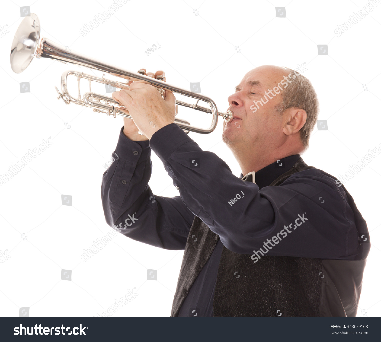 Man Playing Trumpet On White Background Stock Photo (100% Legal ...