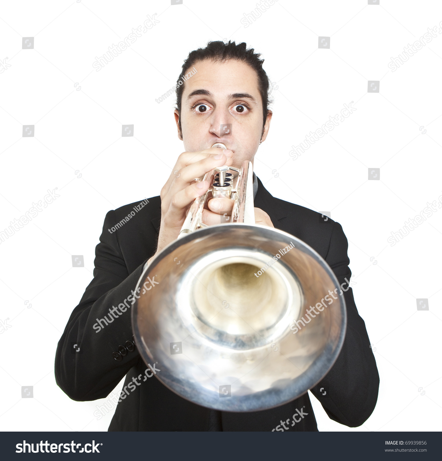 Stylish Jazz Man Playing Trumpet On Stock Photo (Download Now ...