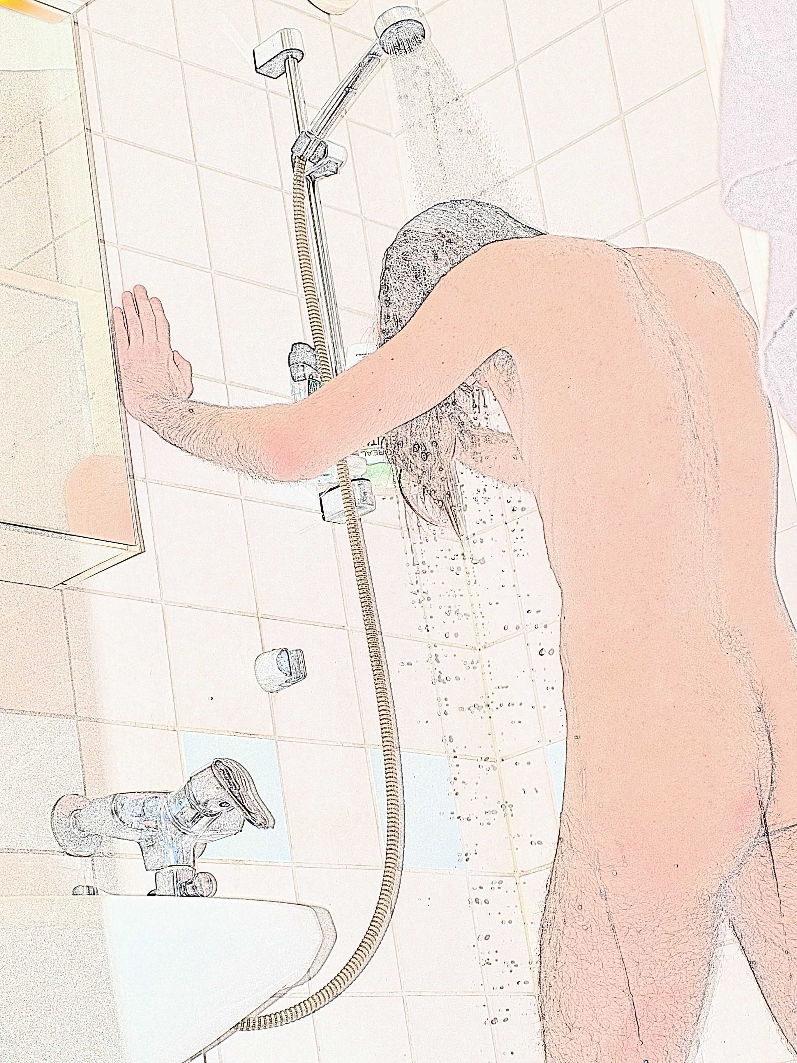 Man showering, Back, Bathroom, Body, Cartoon, HQ Photo