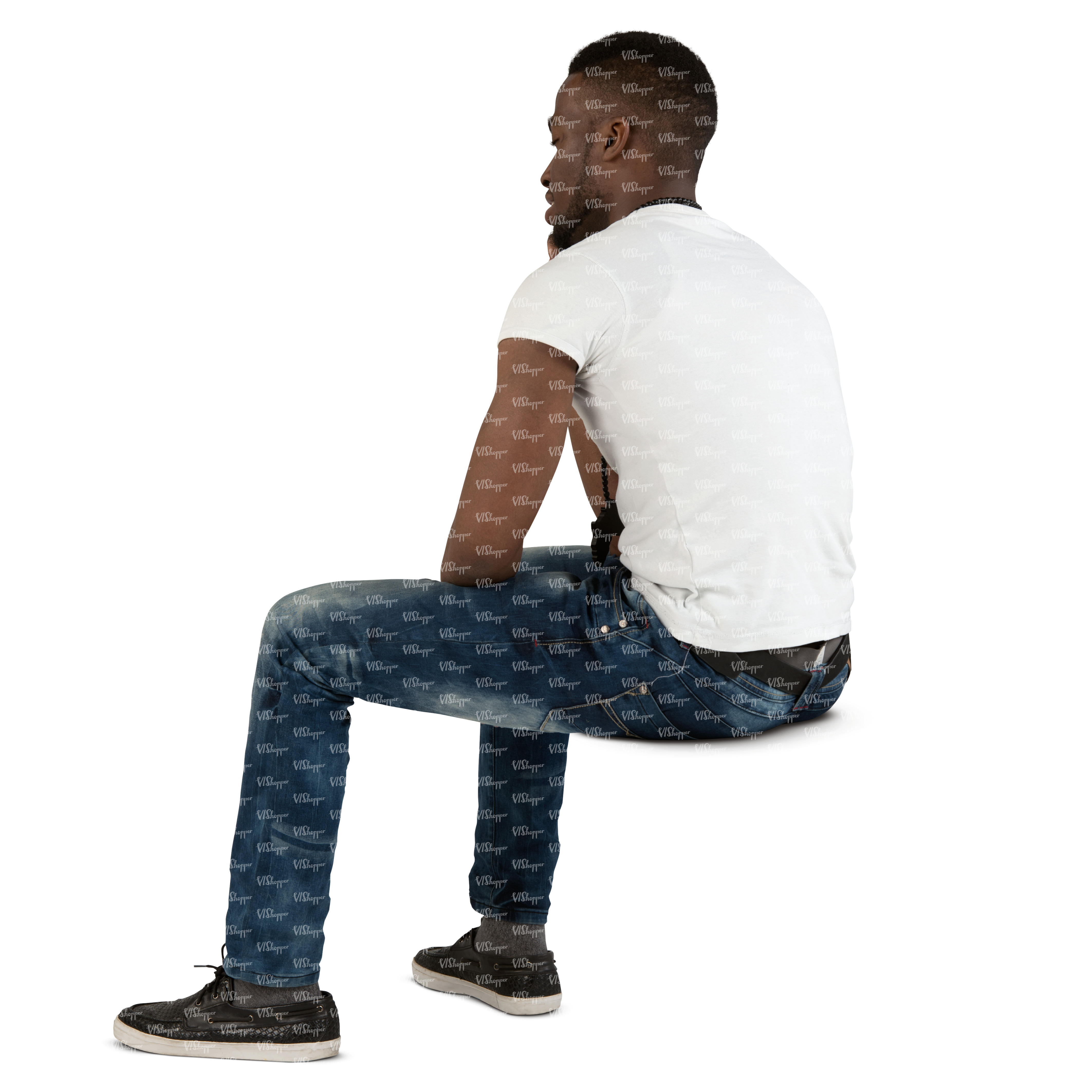african man sitting and talking on a phone - cut out people - VIShopper