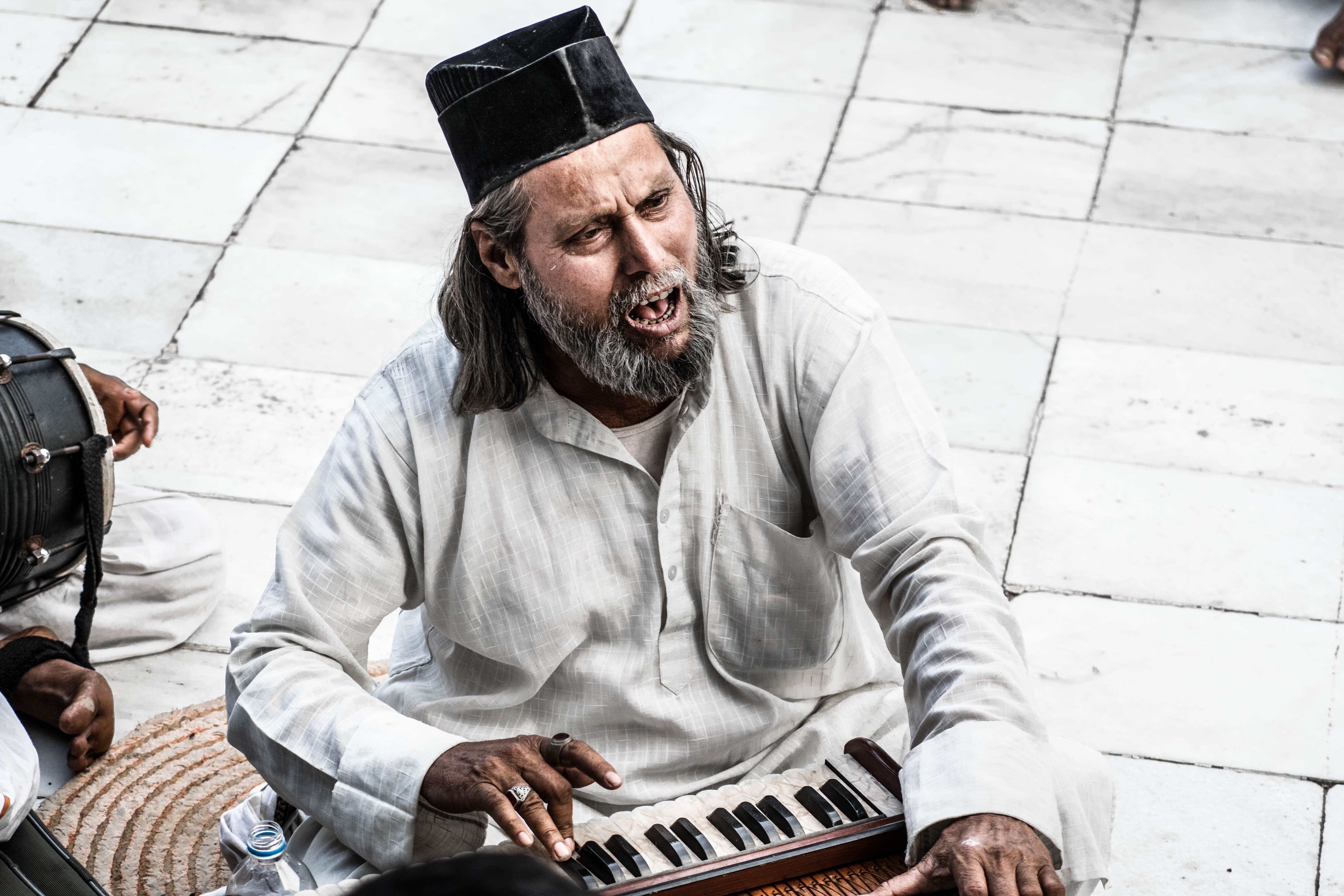 Man Sitting Holding Instrument, Facial hair, Instrument, Man, Musical instrument, HQ Photo