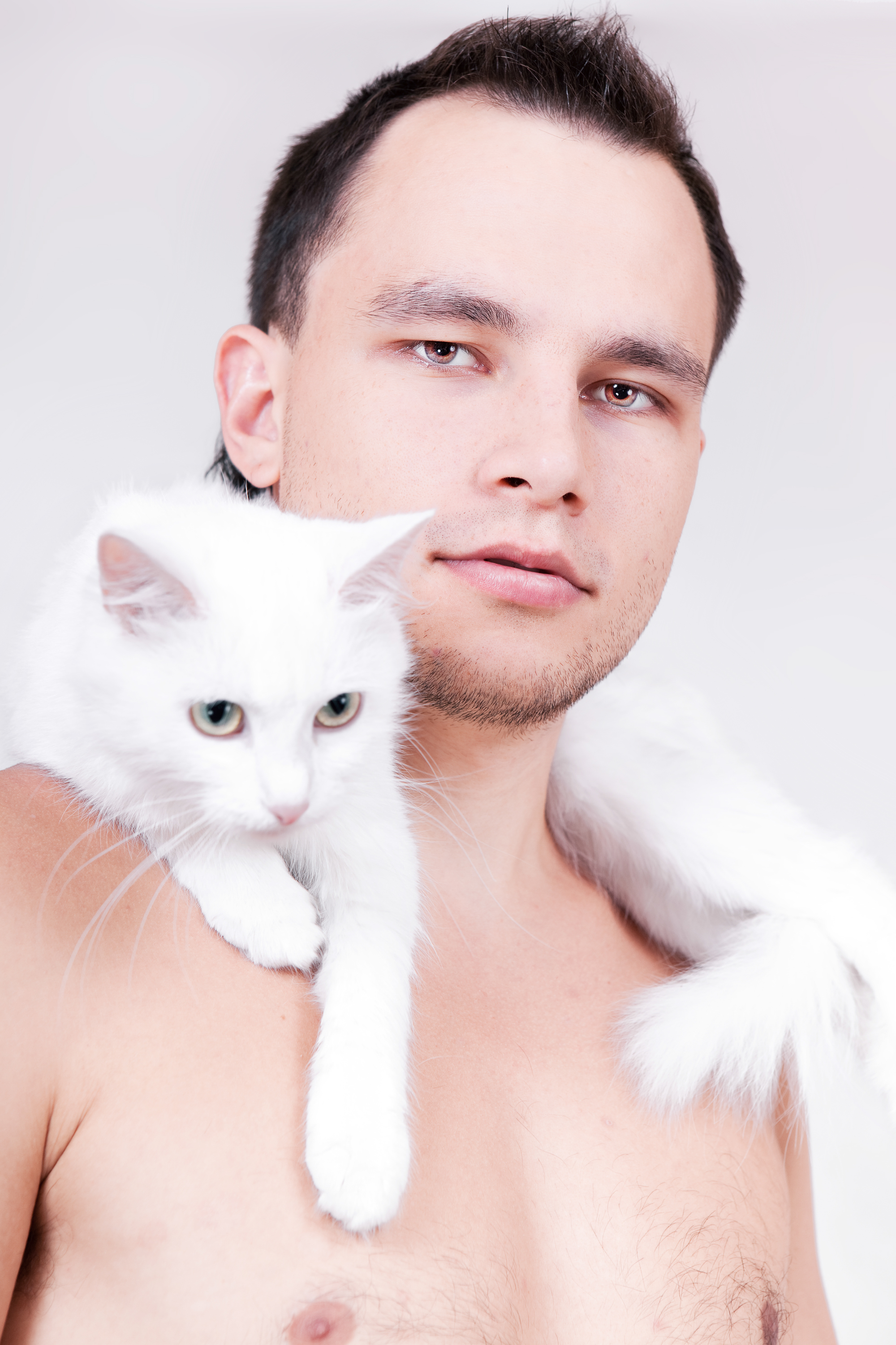 man with cat, Adult, Indoors, Studio, Positive, HQ Photo