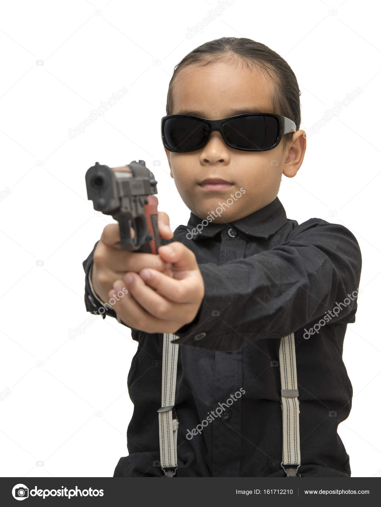 young asia boy with gun isolate on white background. — Stock Photo ...