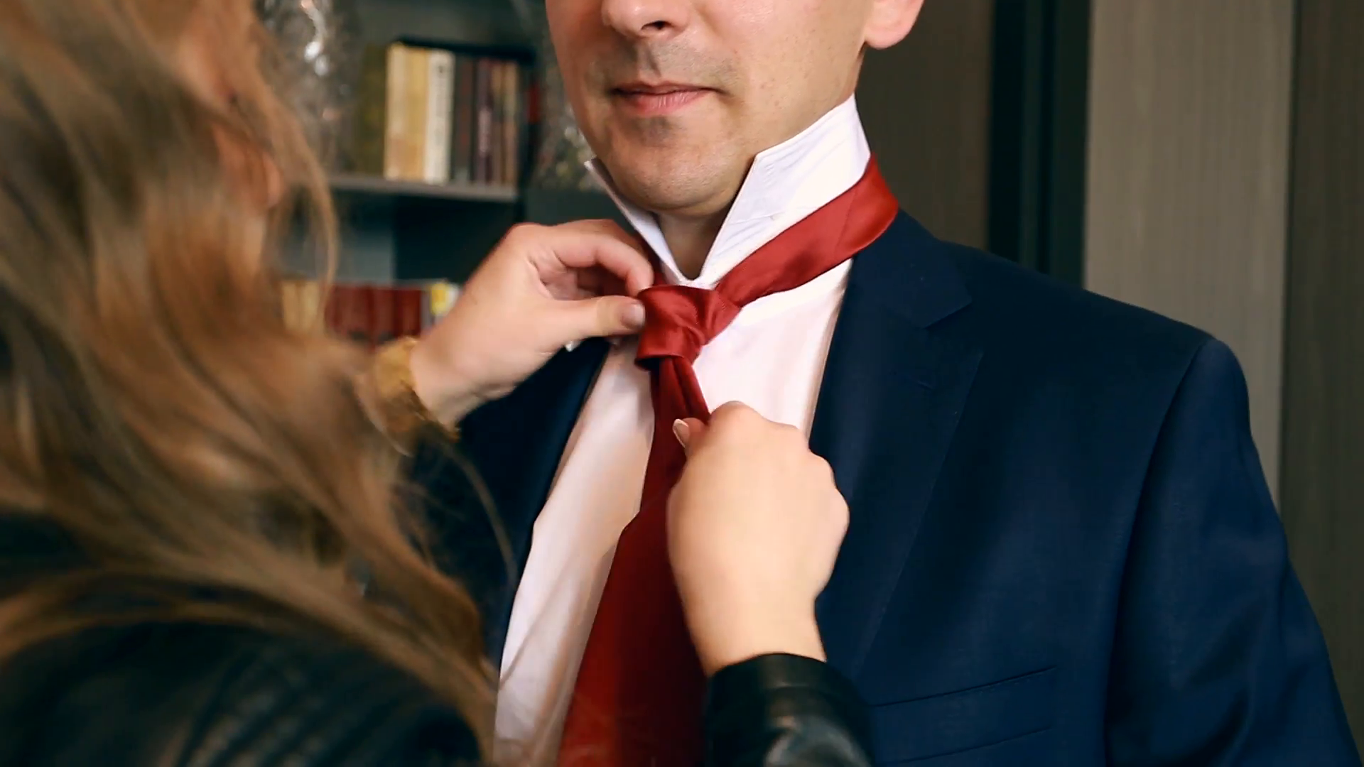 woman man tying husband's necktie Stock Video Footage - Videoblocks