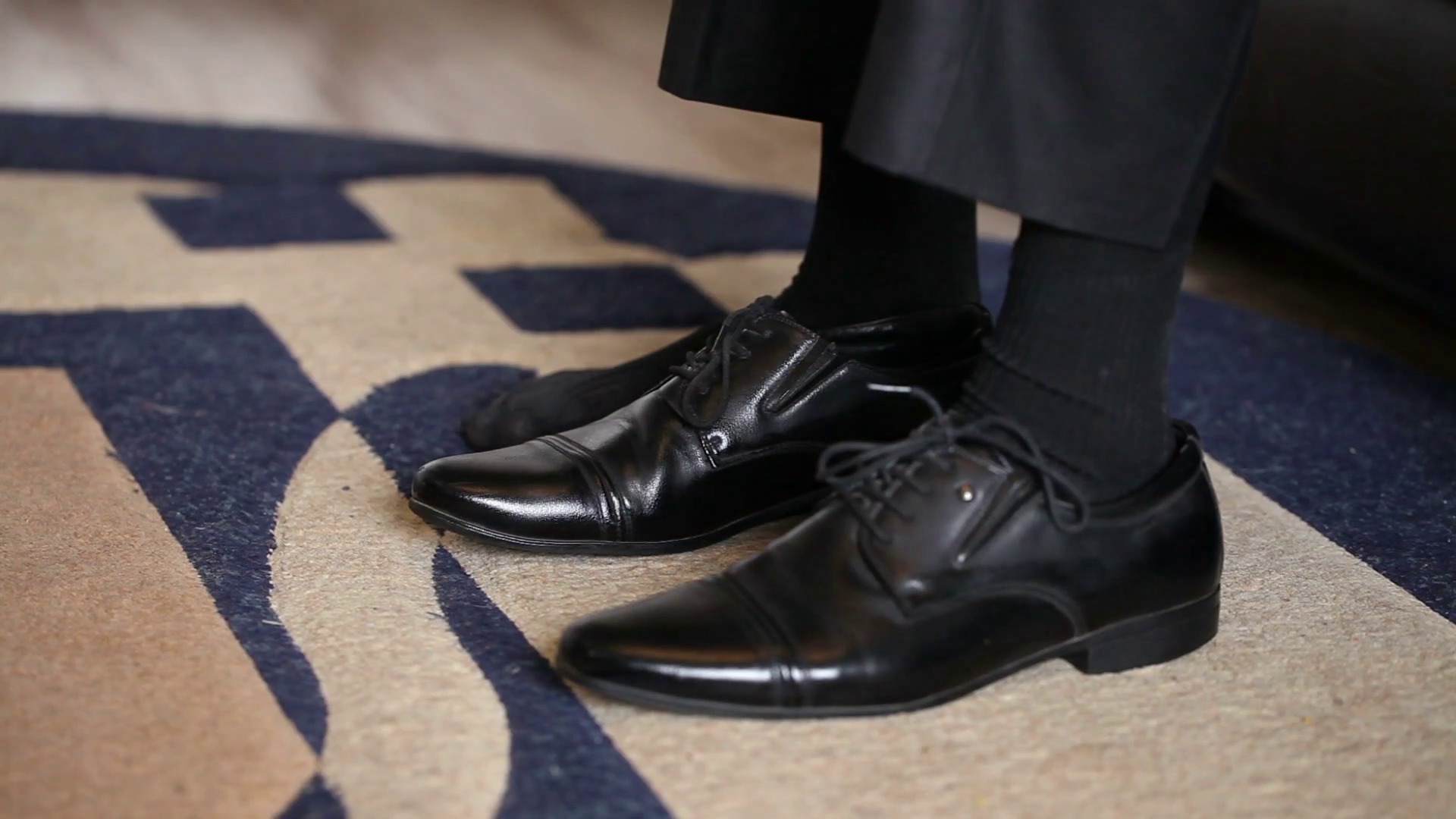 man wears leather shoes. feet close-up Stock Video Footage - Videoblocks