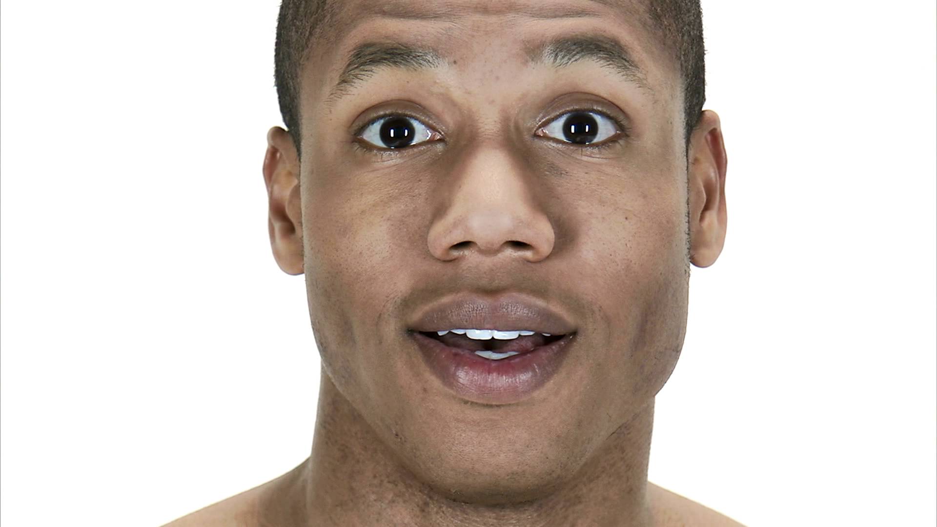 Man's face looking up with a surprised expression stock footage ...