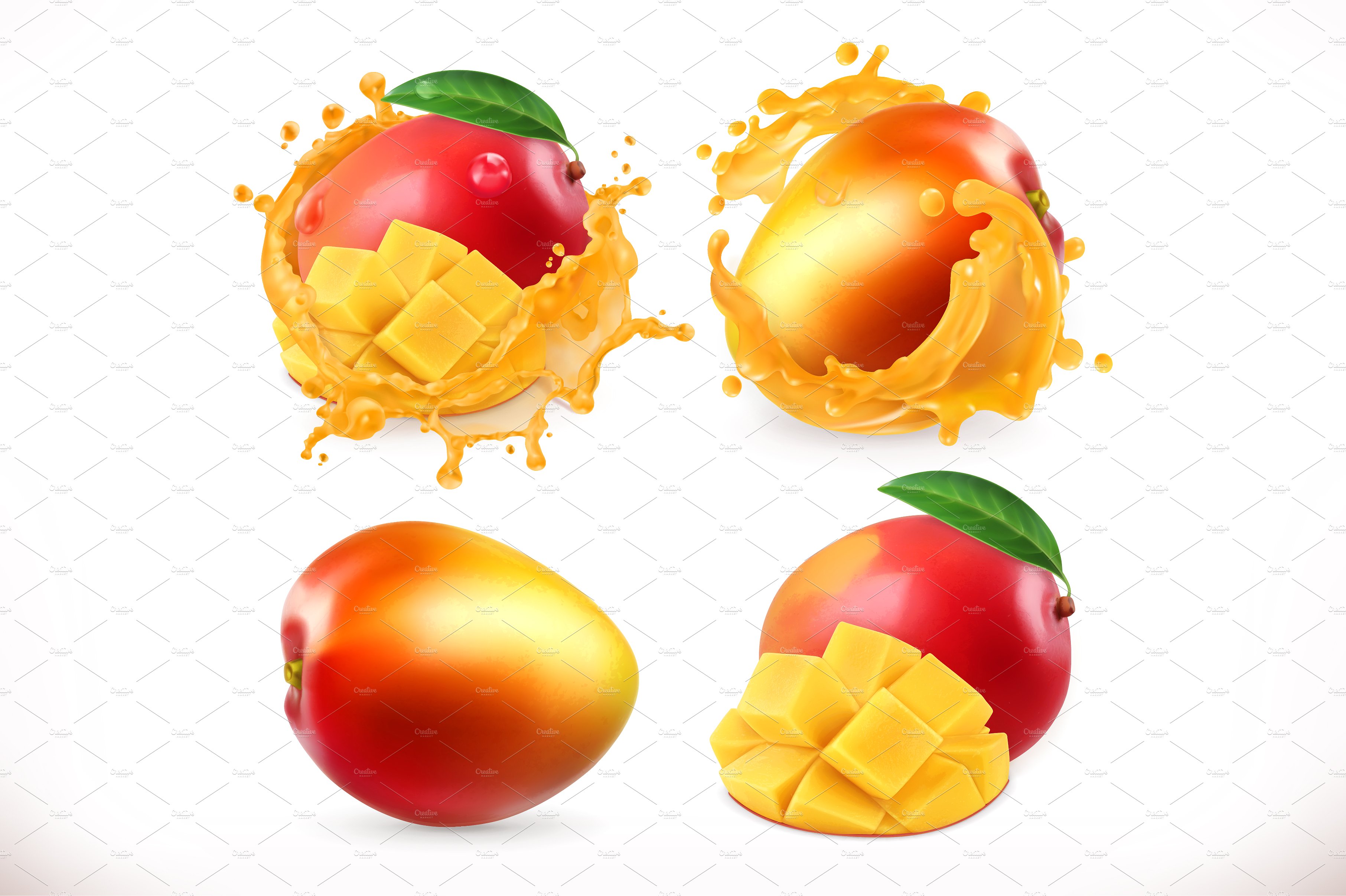 Mango juice. Fresh fruit, vector ~ Illustrations ~ Creative Market