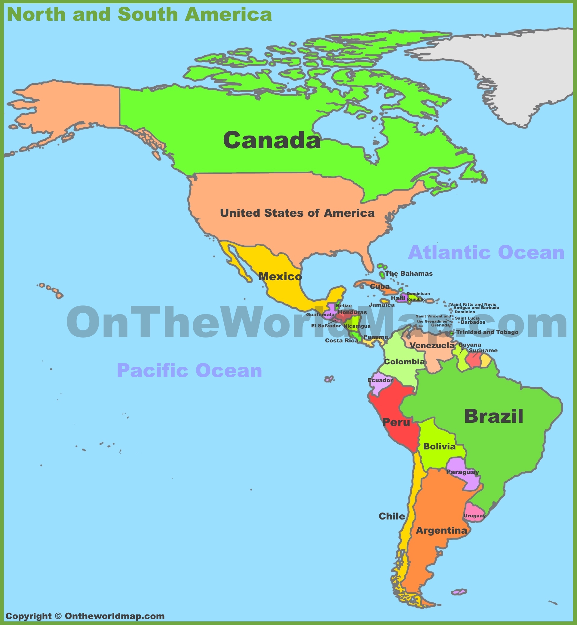 Map of North and South America ﻿