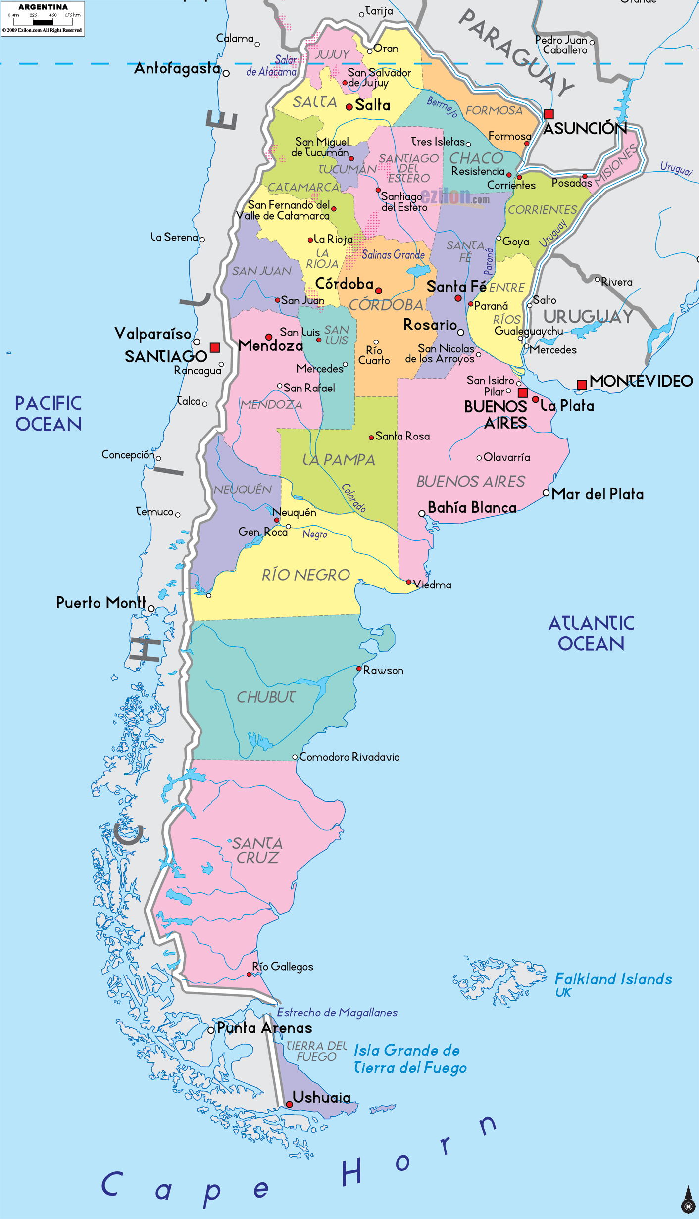 Detailed Political Map of Argentina - Ezilon Maps