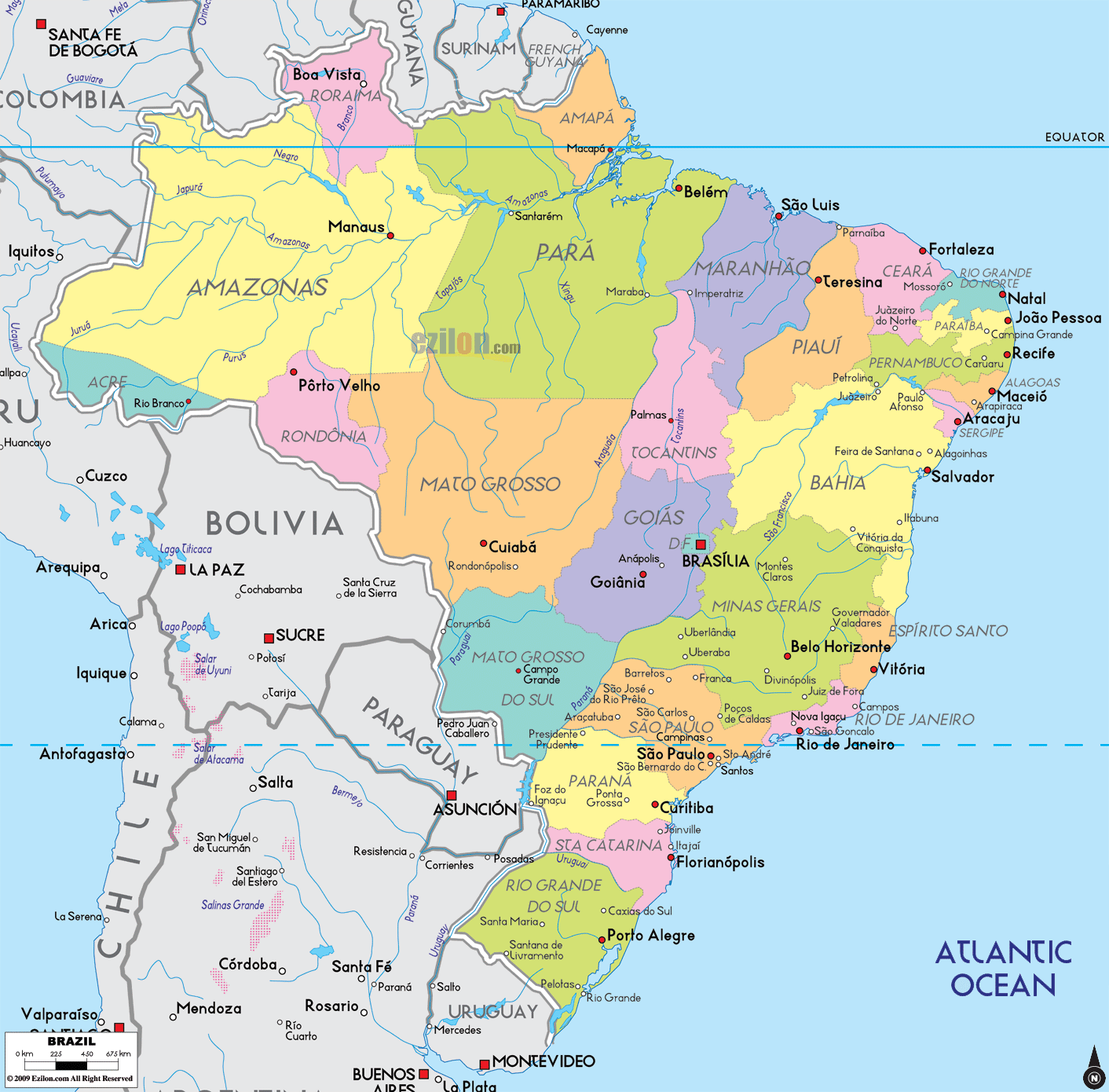 Detailed Political Map of Brazil - Ezilon Maps