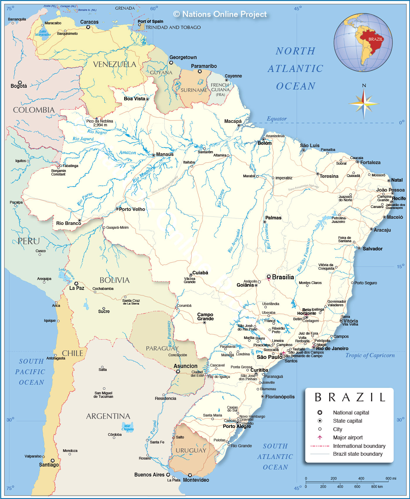Detailed Map of Brazil - Nations Online Project