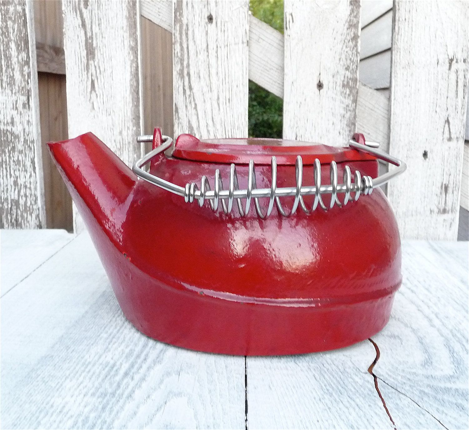 Red Cast Iron Tea Kettle for Wood Stove, Decor or Outdoors | Kettle ...