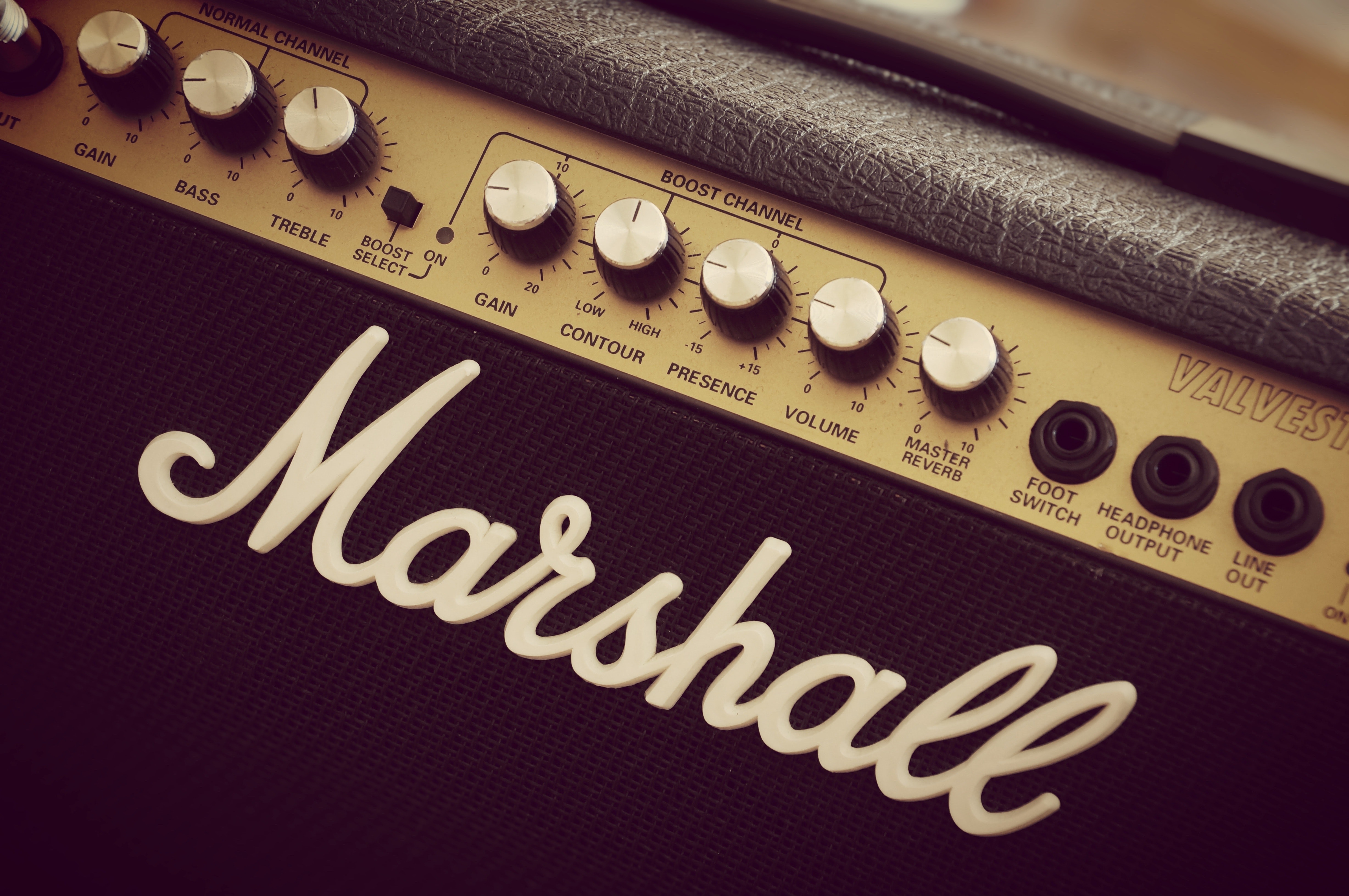 Marshall Black Guitar Amplfier, Amp, Amplifier, Brand, Close-up, HQ Photo
