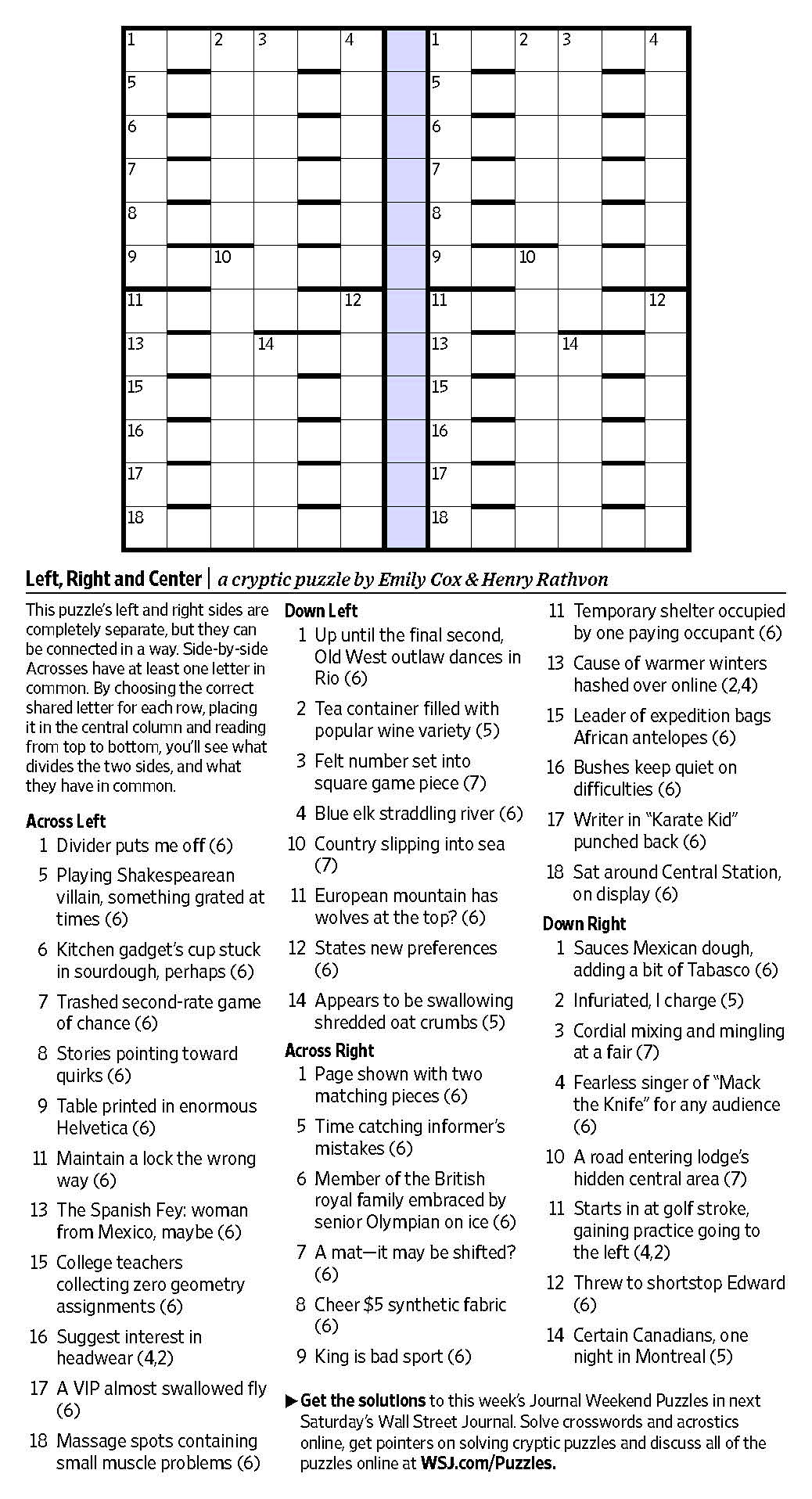 Left, Right and Center (Saturday Puzzle) - WSJ Puzzles - WSJ