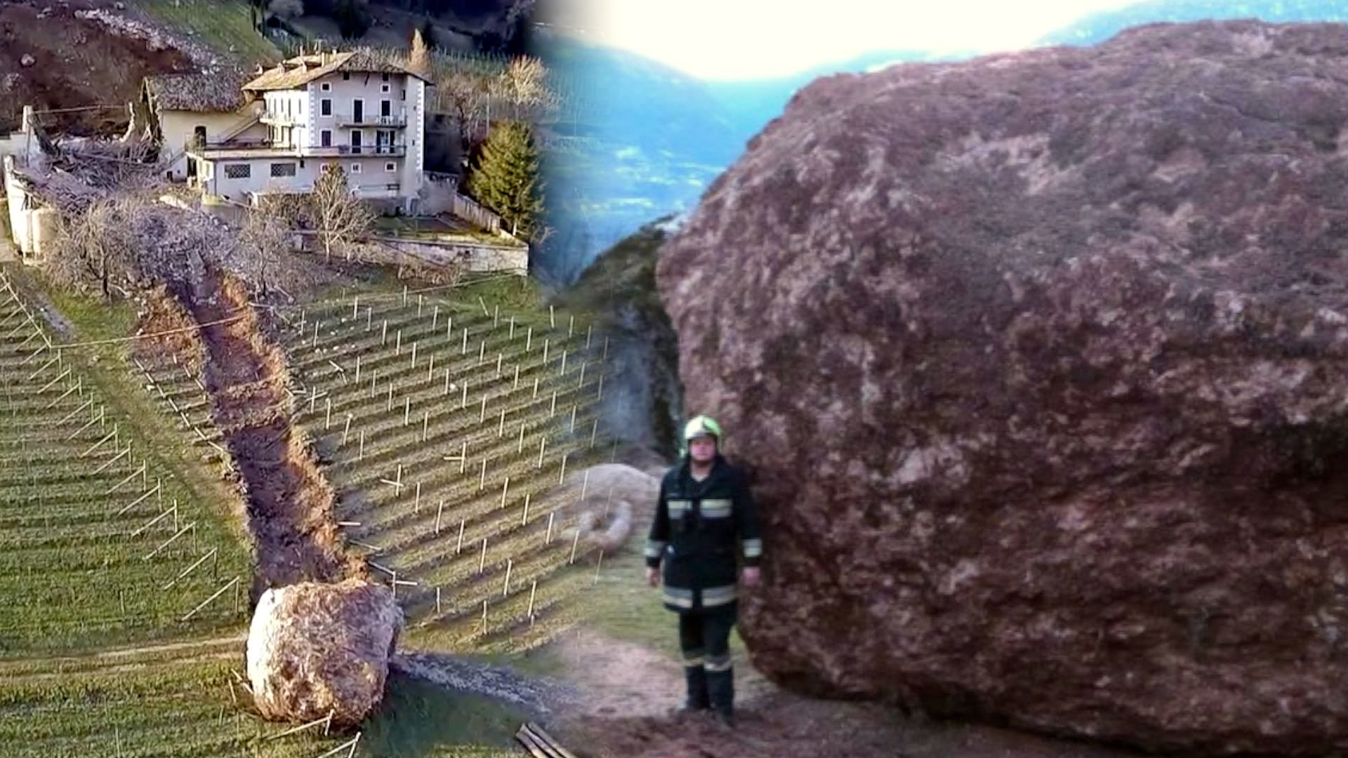 Giant Boulder Cuts Italian Country House in Half - YouTube