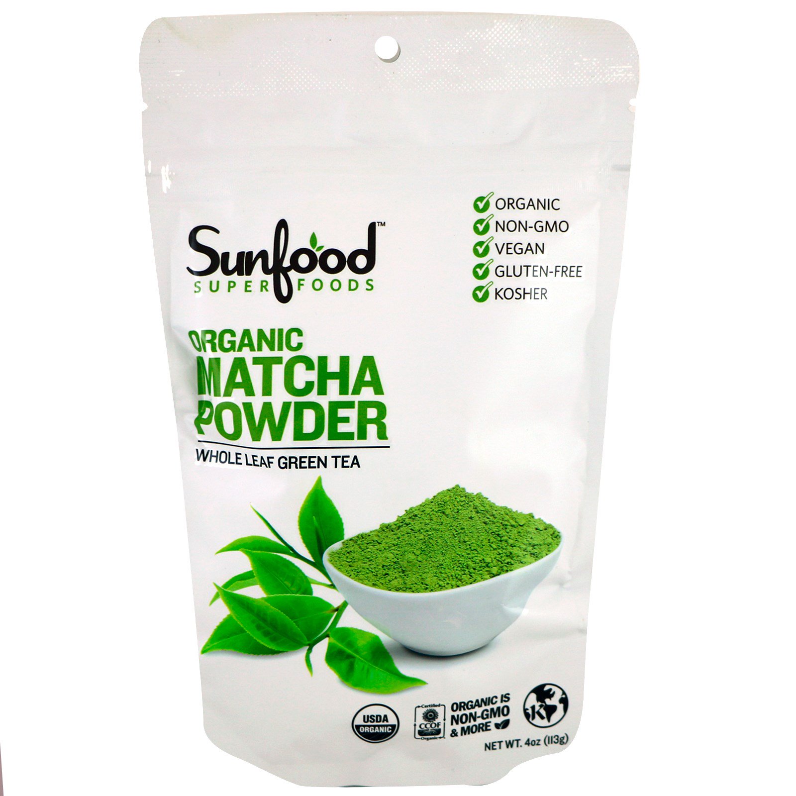 Sunfood, Organic Matcha Powder, Whole Leaf Green Tea, 4 oz (113 g ...
