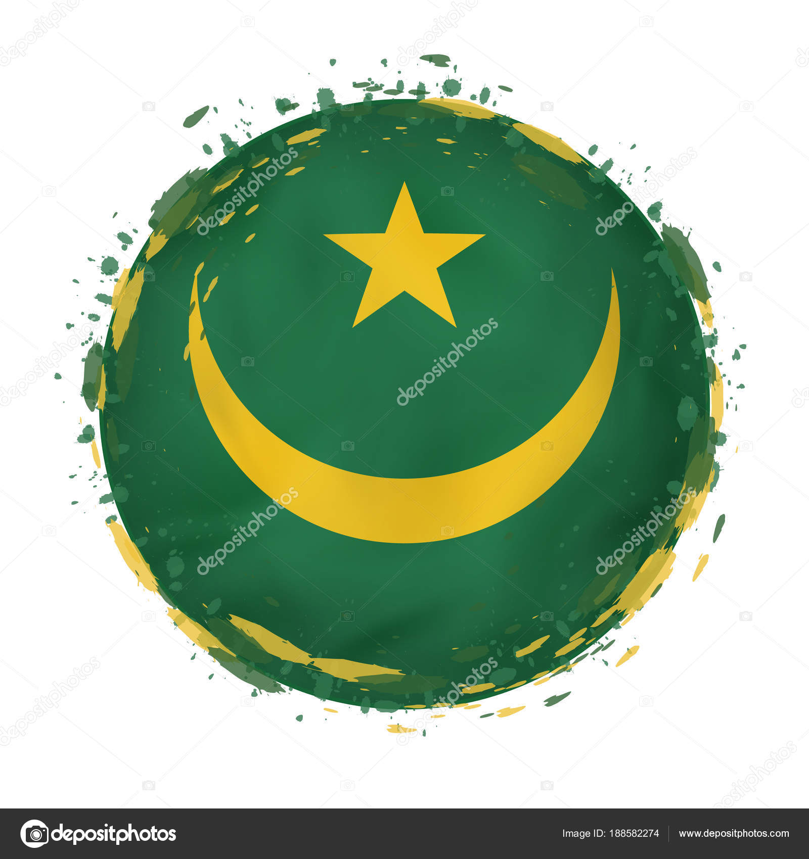 Round grunge flag of Mauritania with splashes in flag color. — Stock ...