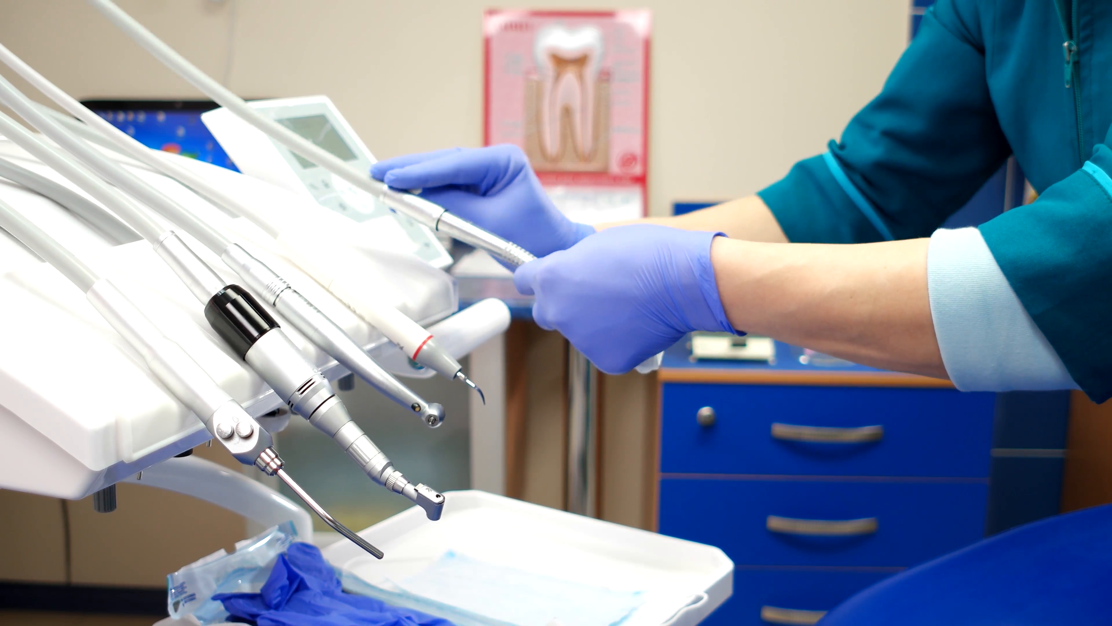Nurse doctor dental assistant cleans medical instruments before ...