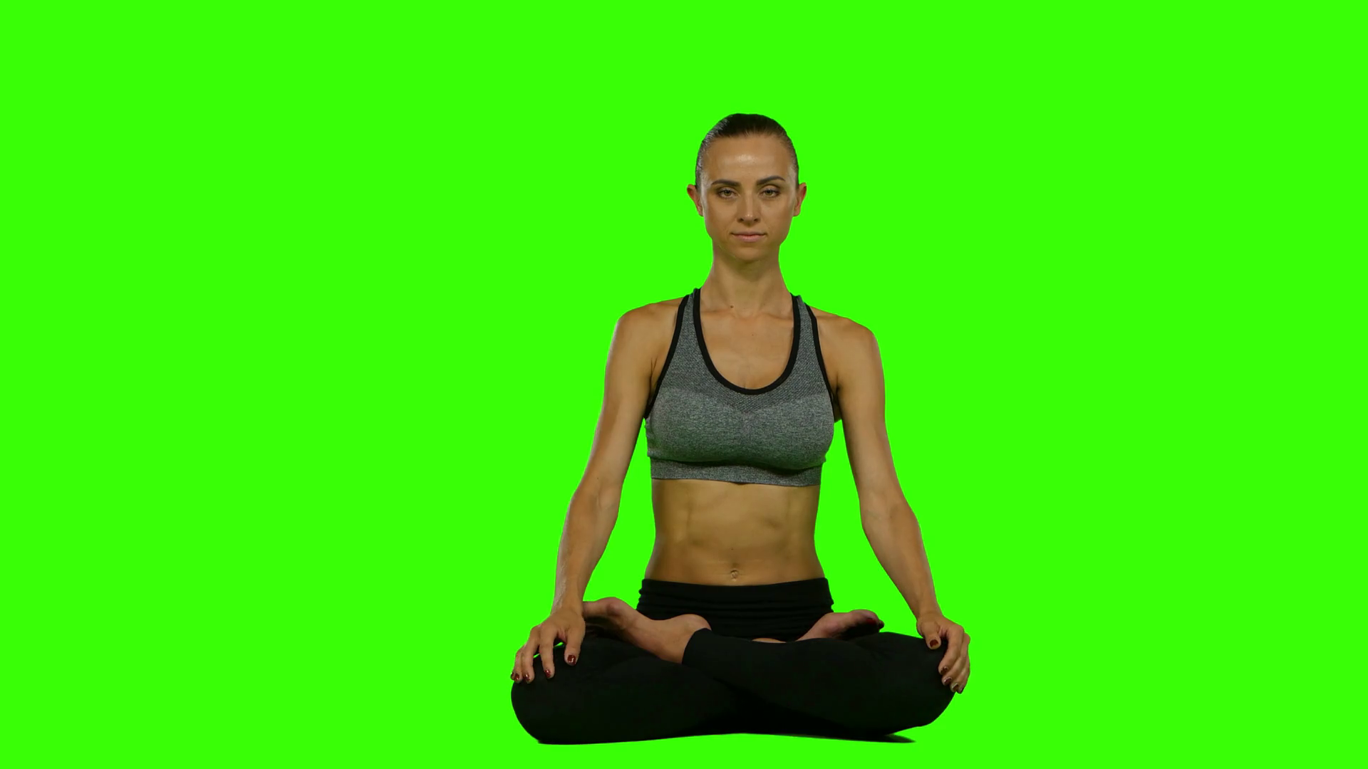 Meditation woman sitting lotus pose. Green screen Stock Video ...