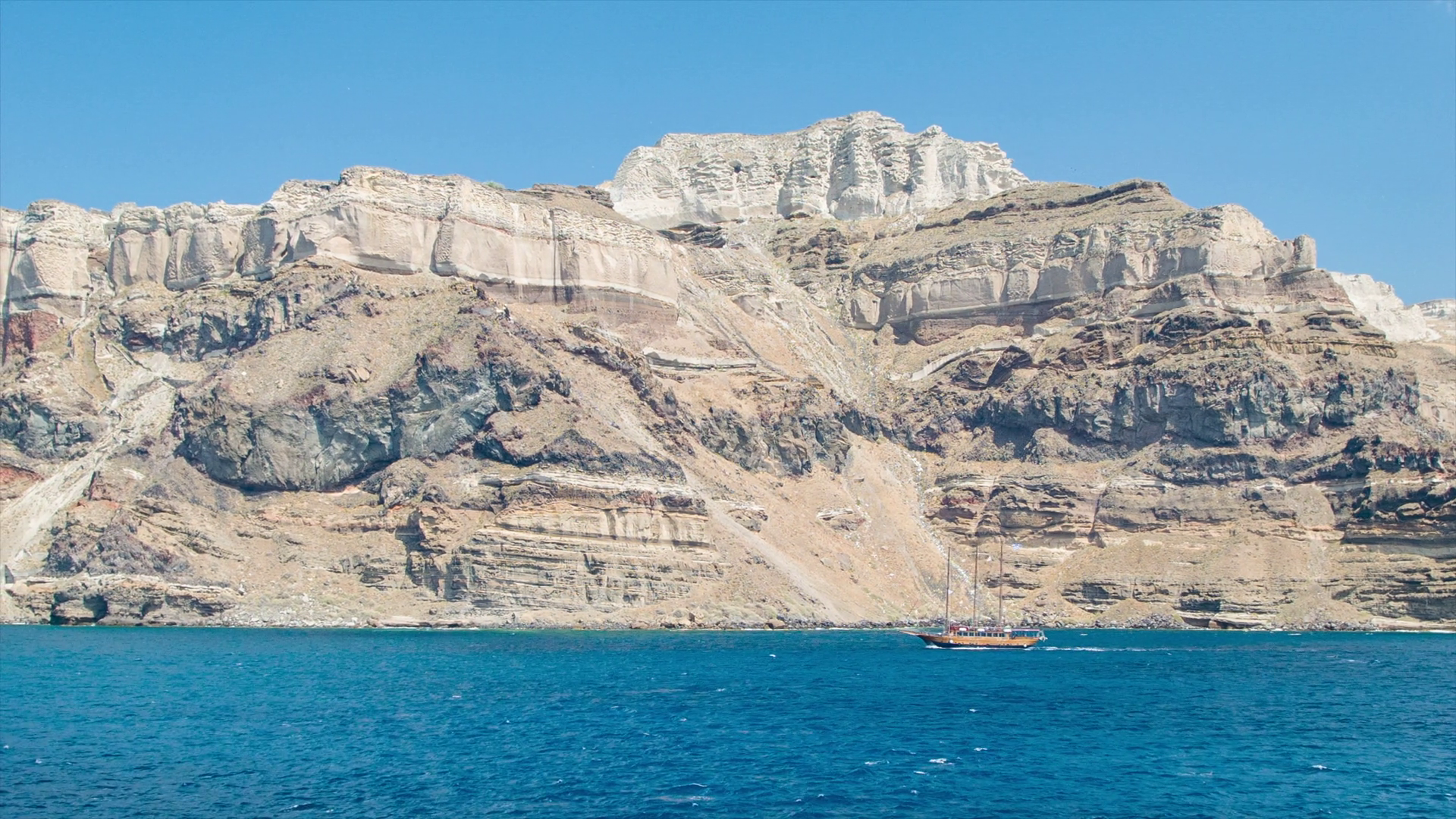 Volcanic Cliffs of Santorini Greece Wide Seascape with Passing ...