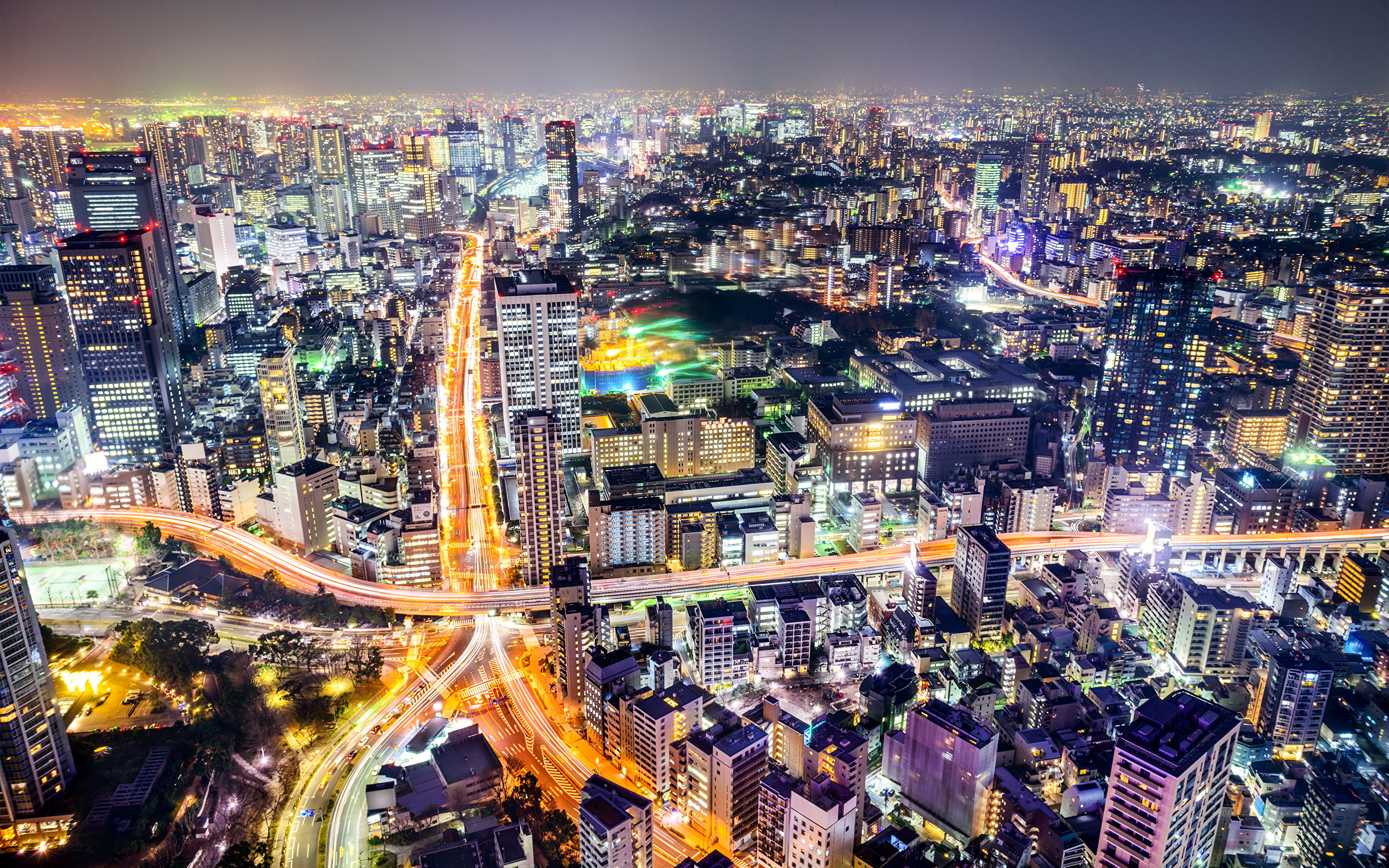 Pictures Tokyo Japan Megapolis Roads Night Cities Houses 2880x1800