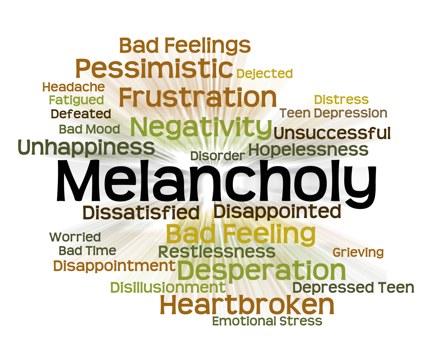 Melancholy word represents low spirits and dejected photo