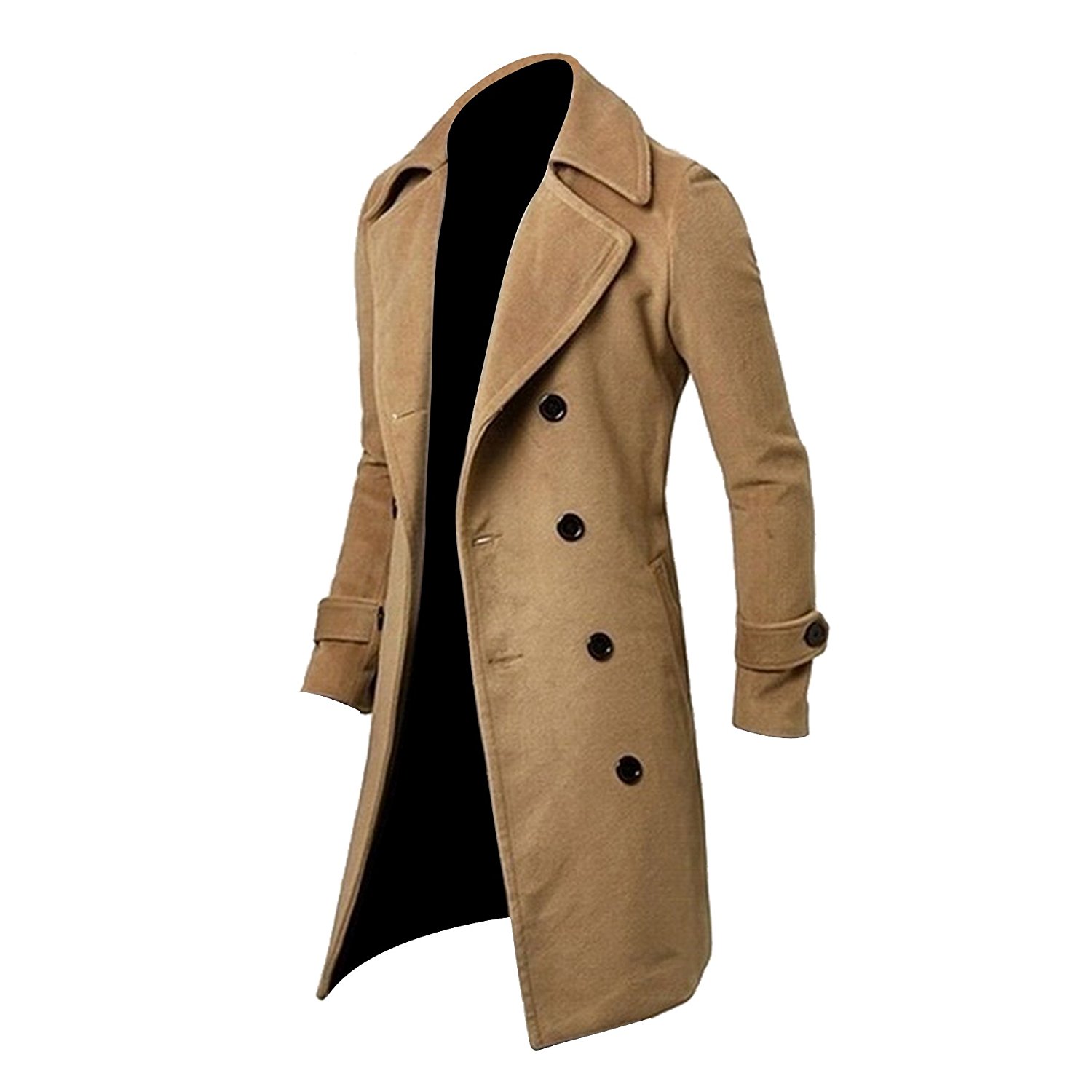 Vobaga Men's Stylish Double-breasted Long Trench Coat Jacket ...