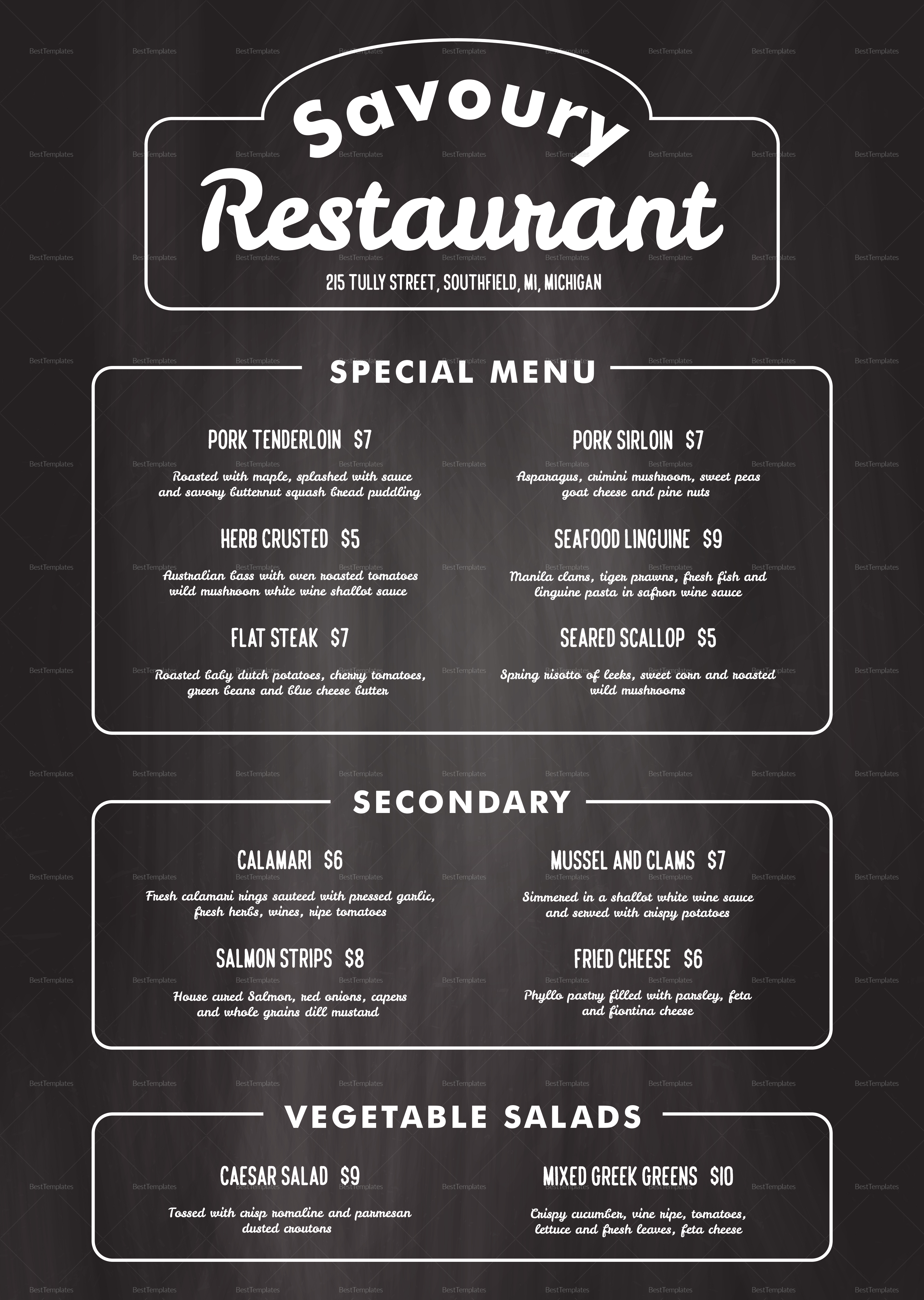 Chalkboard Restaurant Menu Design Template in PSD, Word, Publisher ...