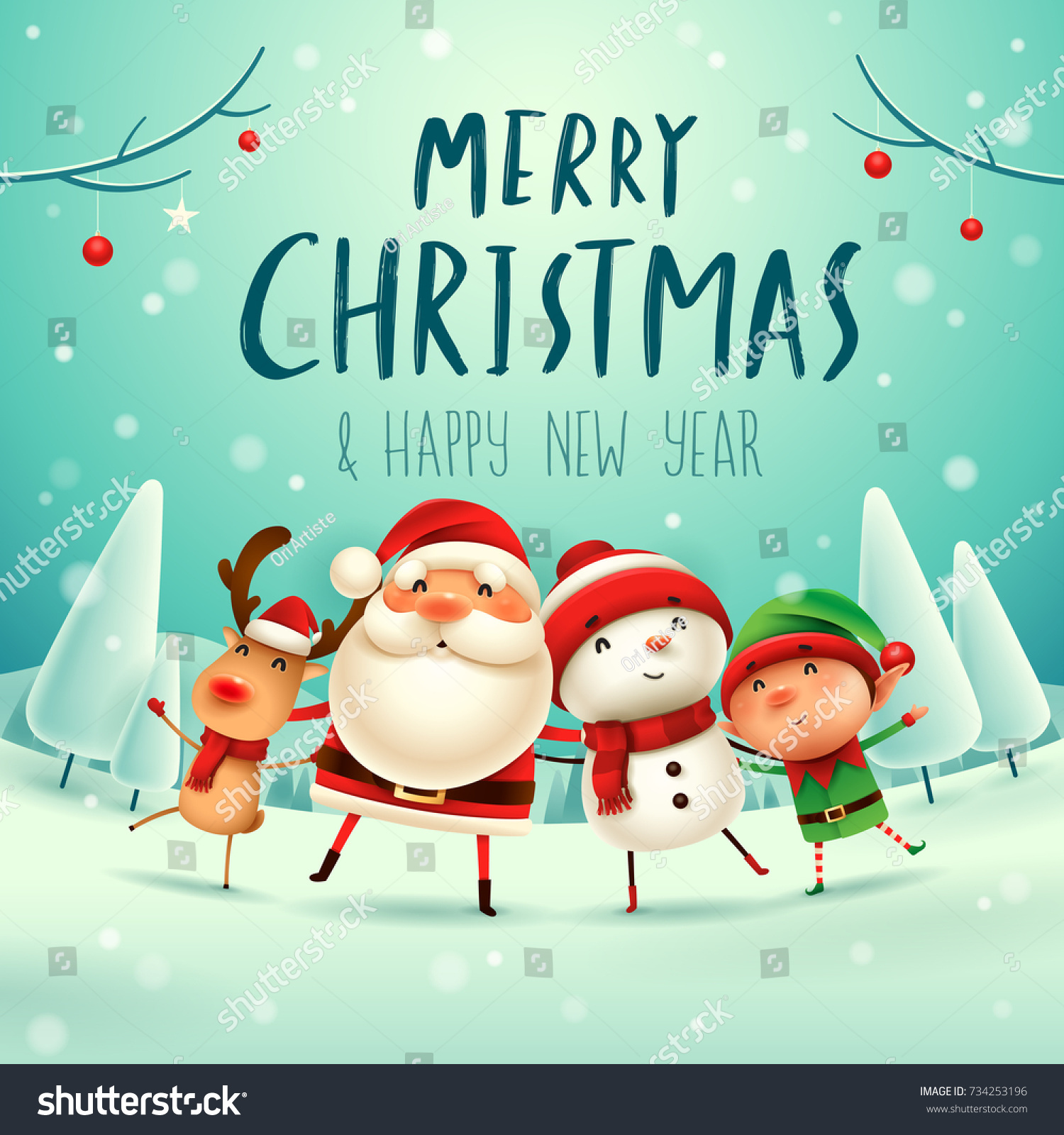 Merry Christmas Happy Christmas Companions Santa Stock Vector (2018 ...