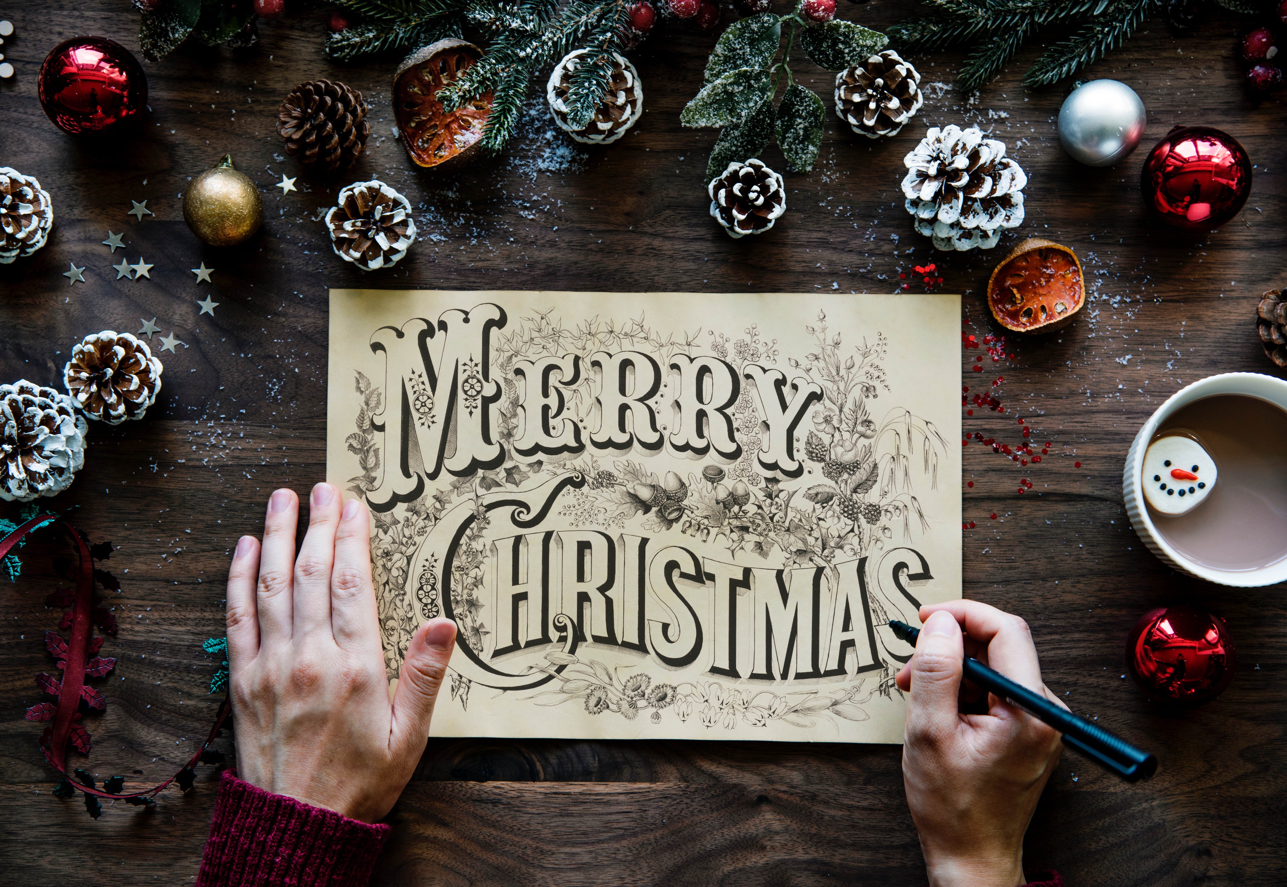 Merry Christmas Greeting Photo, Background, Merry christmas, Wood, Typography, HQ Photo
