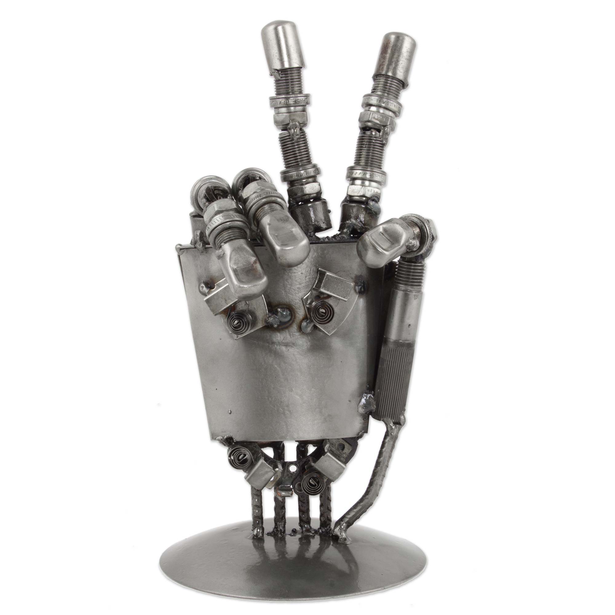 Mexico Handcrafted Recycled Metal Sculpture - Rustic Robot Hand | NOVICA