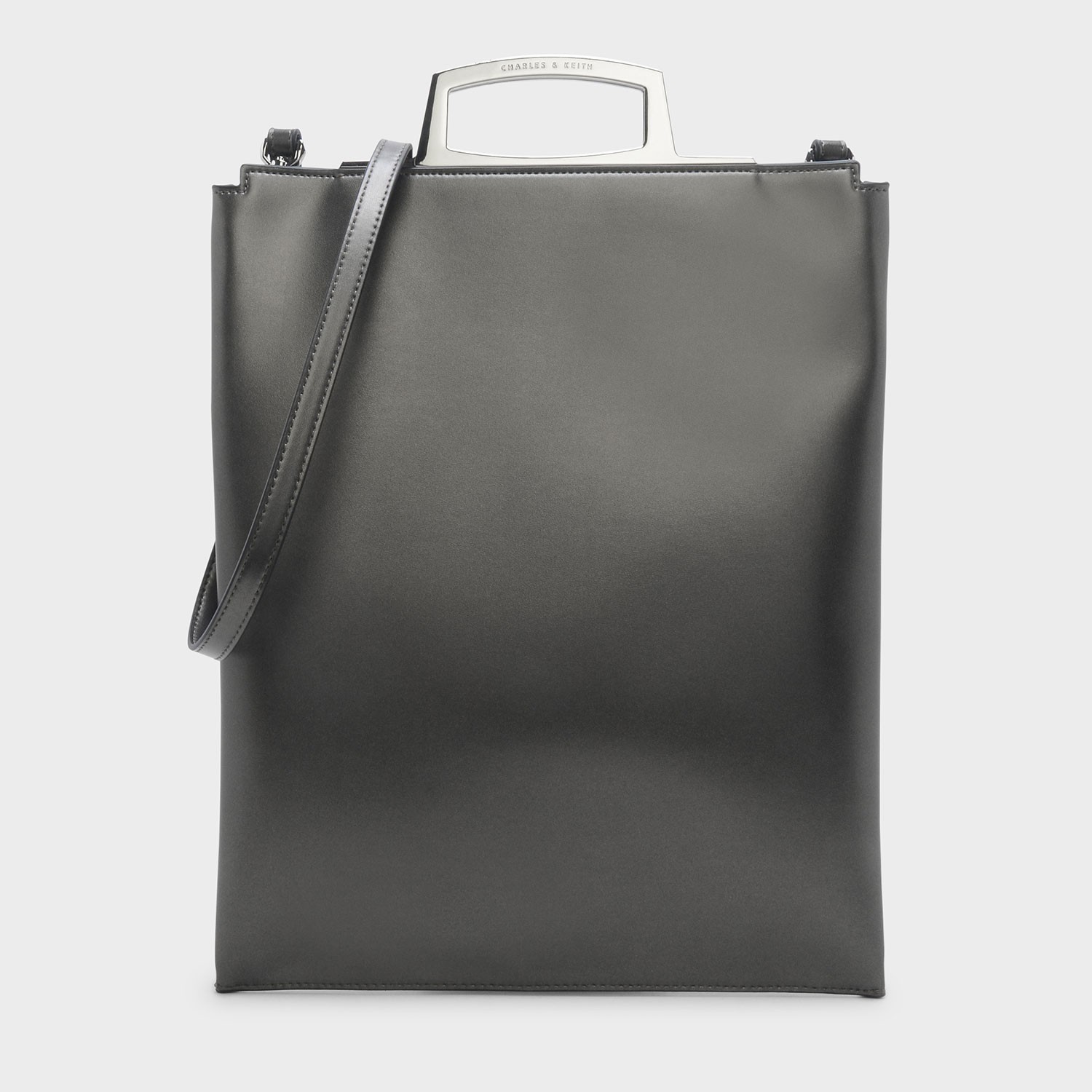 Pewter Metallic Handle Tote Bag|CHARLES & KEITH