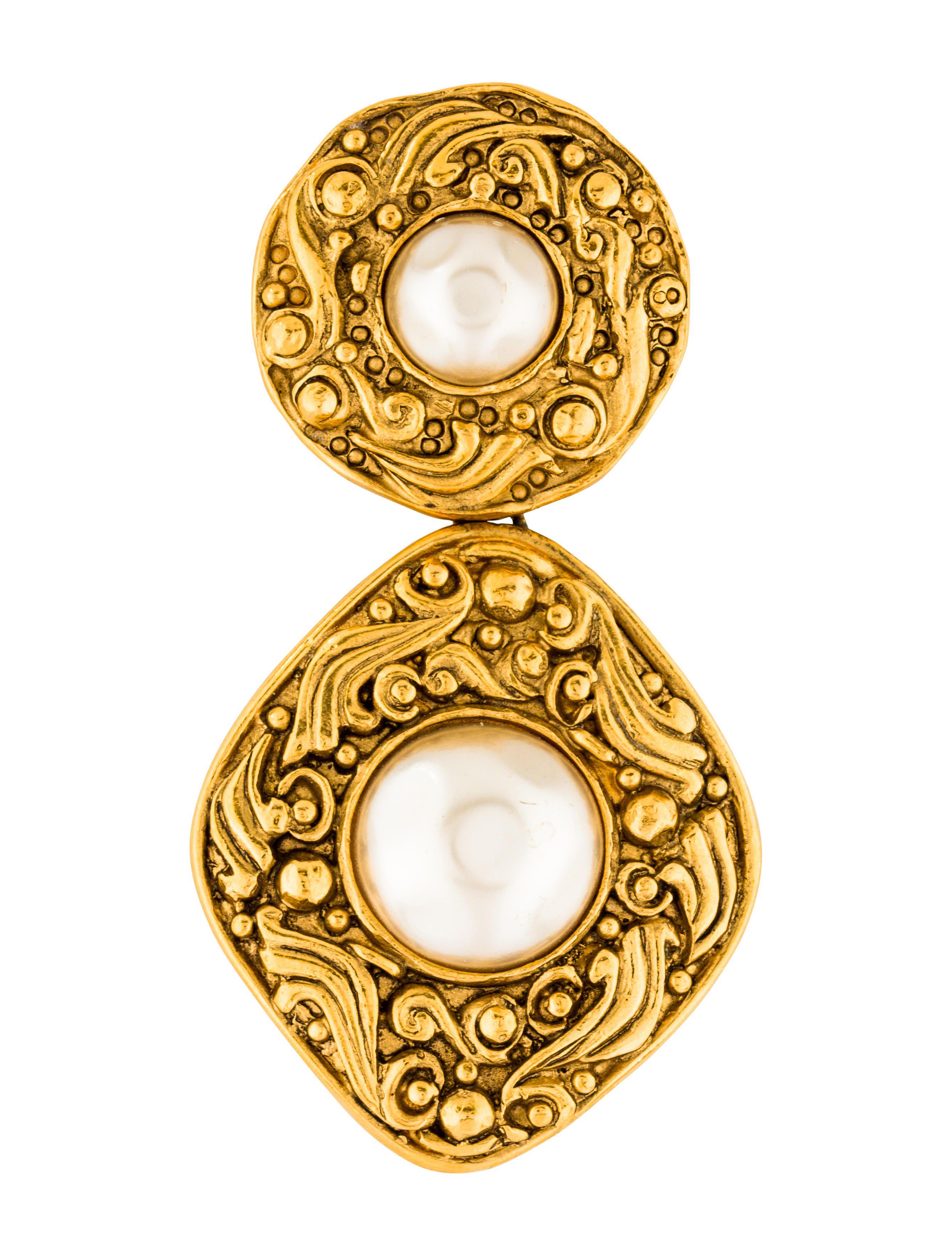 Lyst - Chanel Vintage Pearl Pin Gold in Metallic